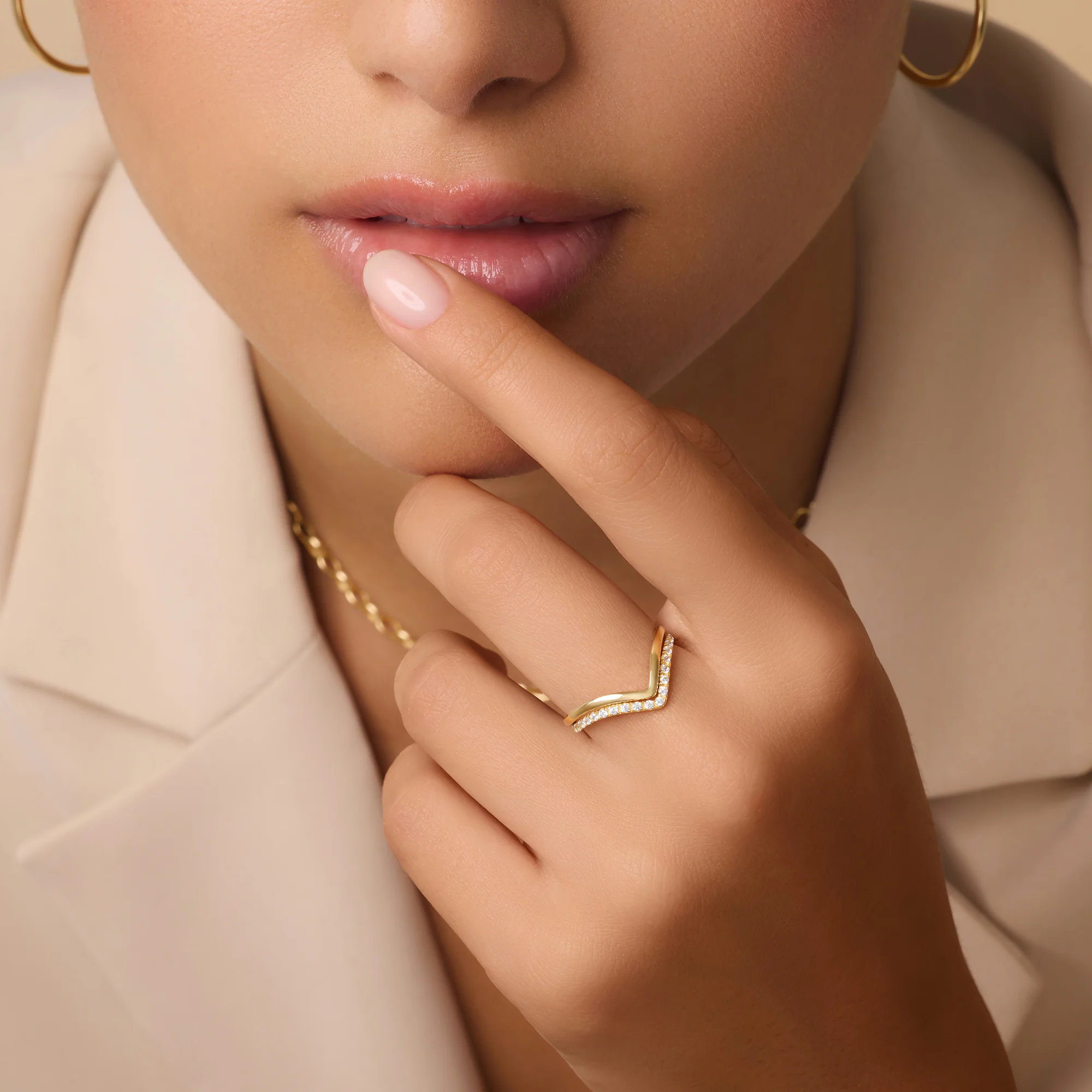 Cubic Zirconia Wishbone Ring Set - Image 3