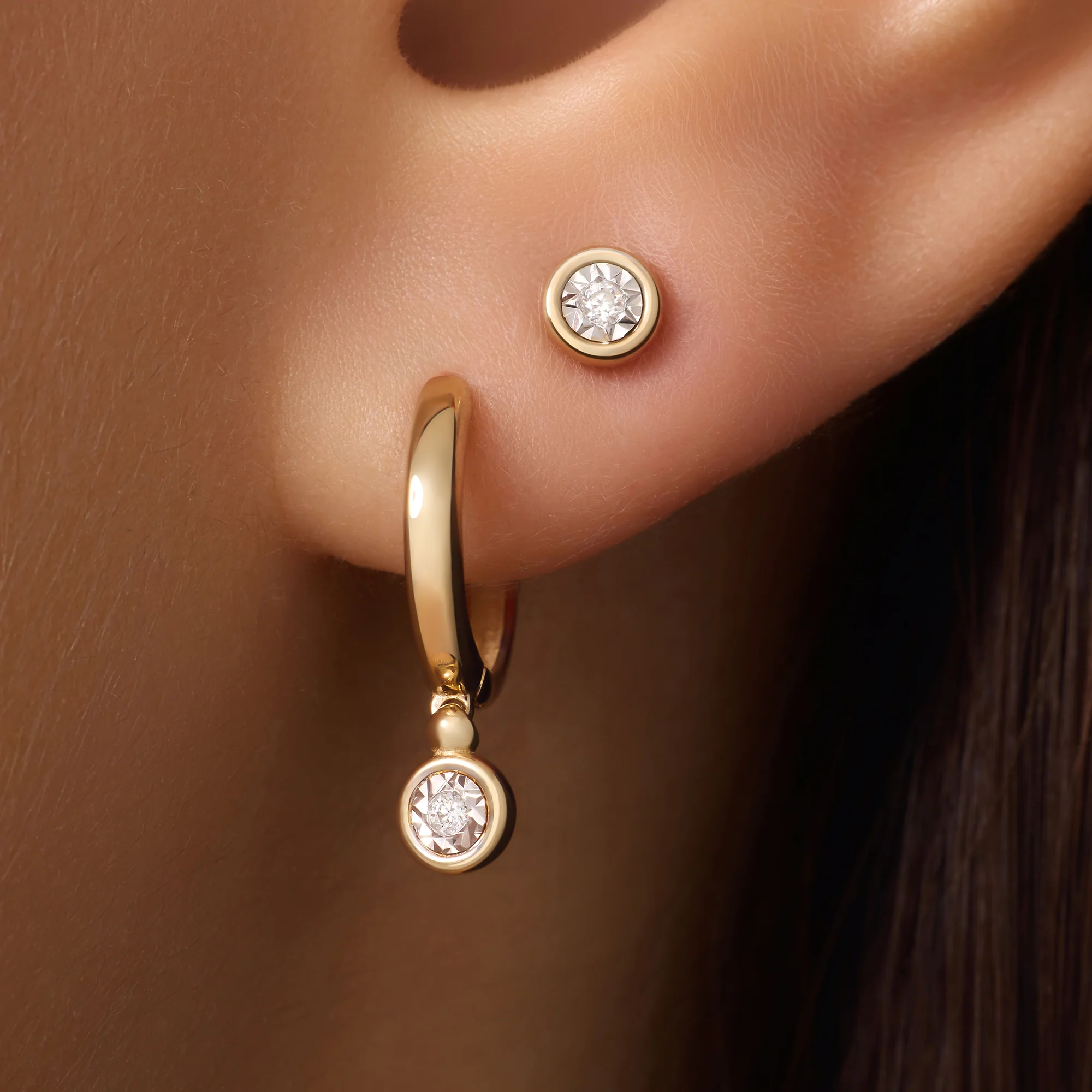 Bezel Set Diamond Charm Hoop Earrings (0.03 ct) - Image 3