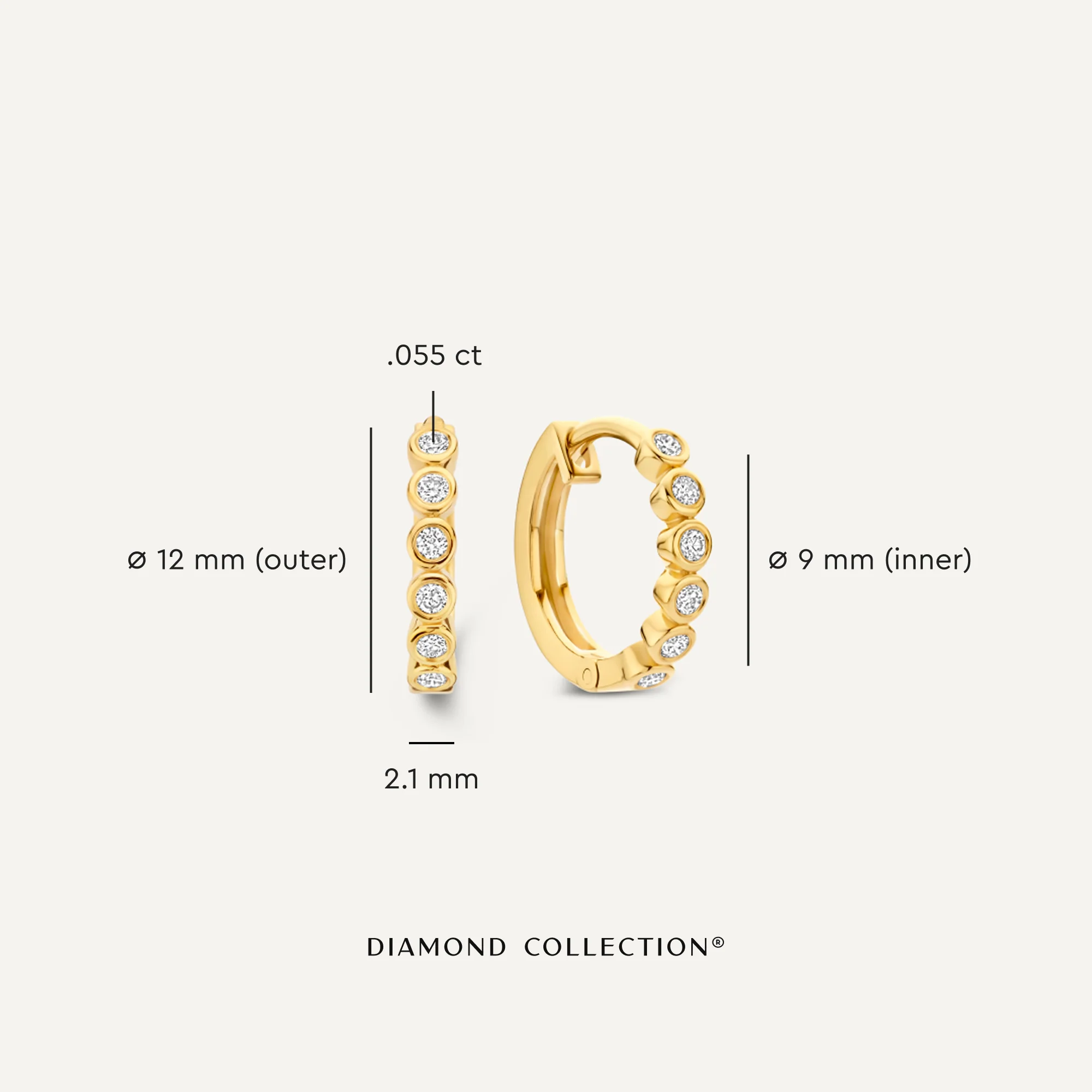 Bezel Set Diamond Huggie Hoops (12mm) (0.11 ct) - Image 6