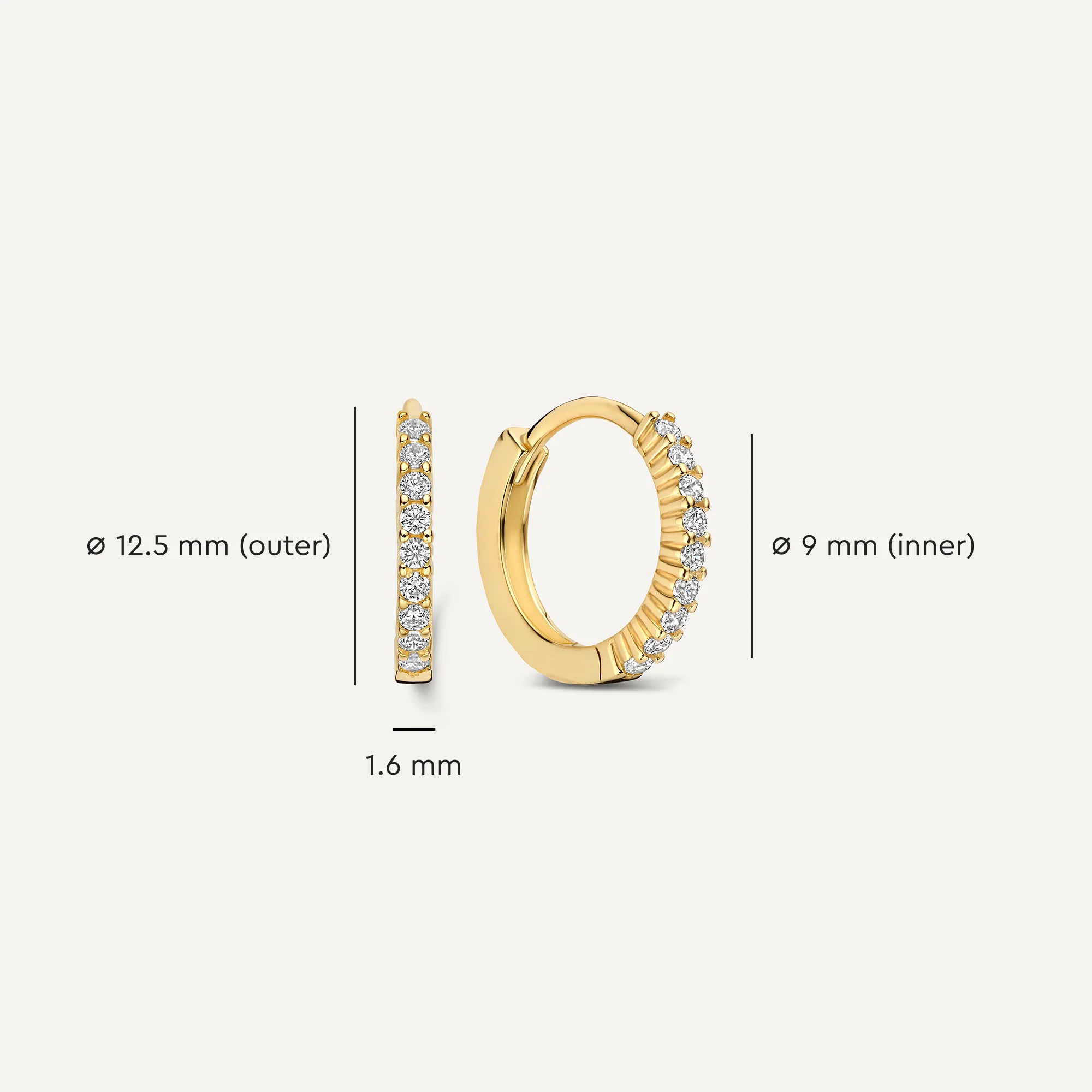 Chaton Set Cubic Zirconia Huggie Hoops (12.5 mm) - Image 5