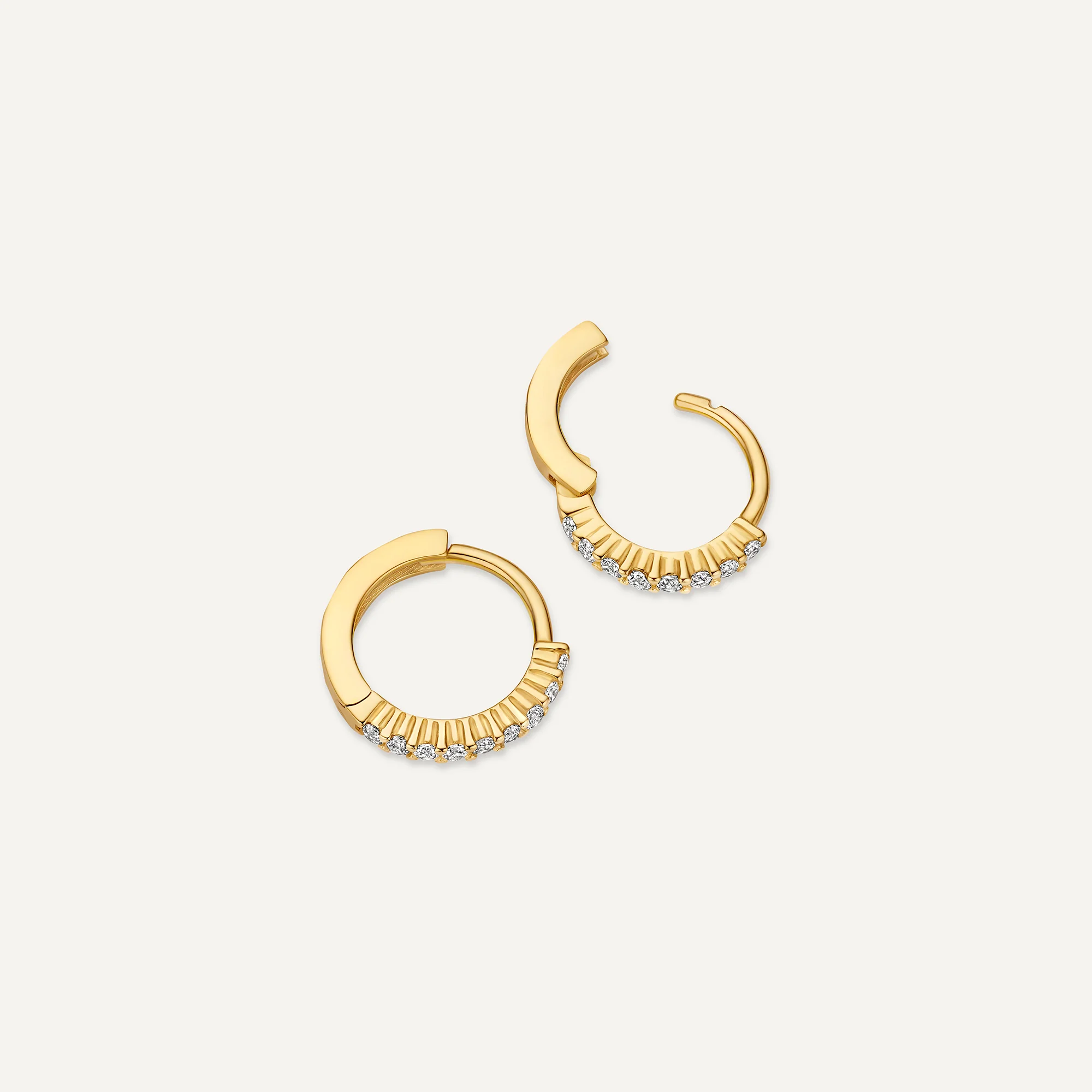 Chaton Set Cubic Zirconia Small Huggie Hoops (10.8 mm) - Image 4