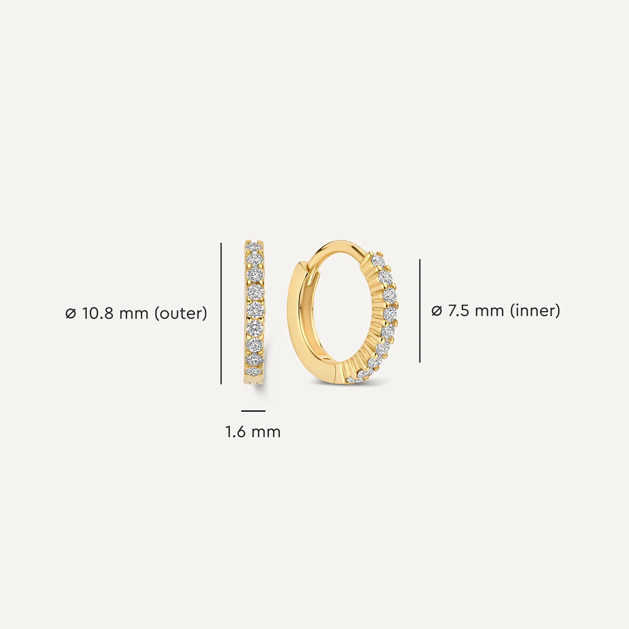 Chaton Set Cubic Zirconia Small Huggie Hoops (10.8 mm) - Image 5