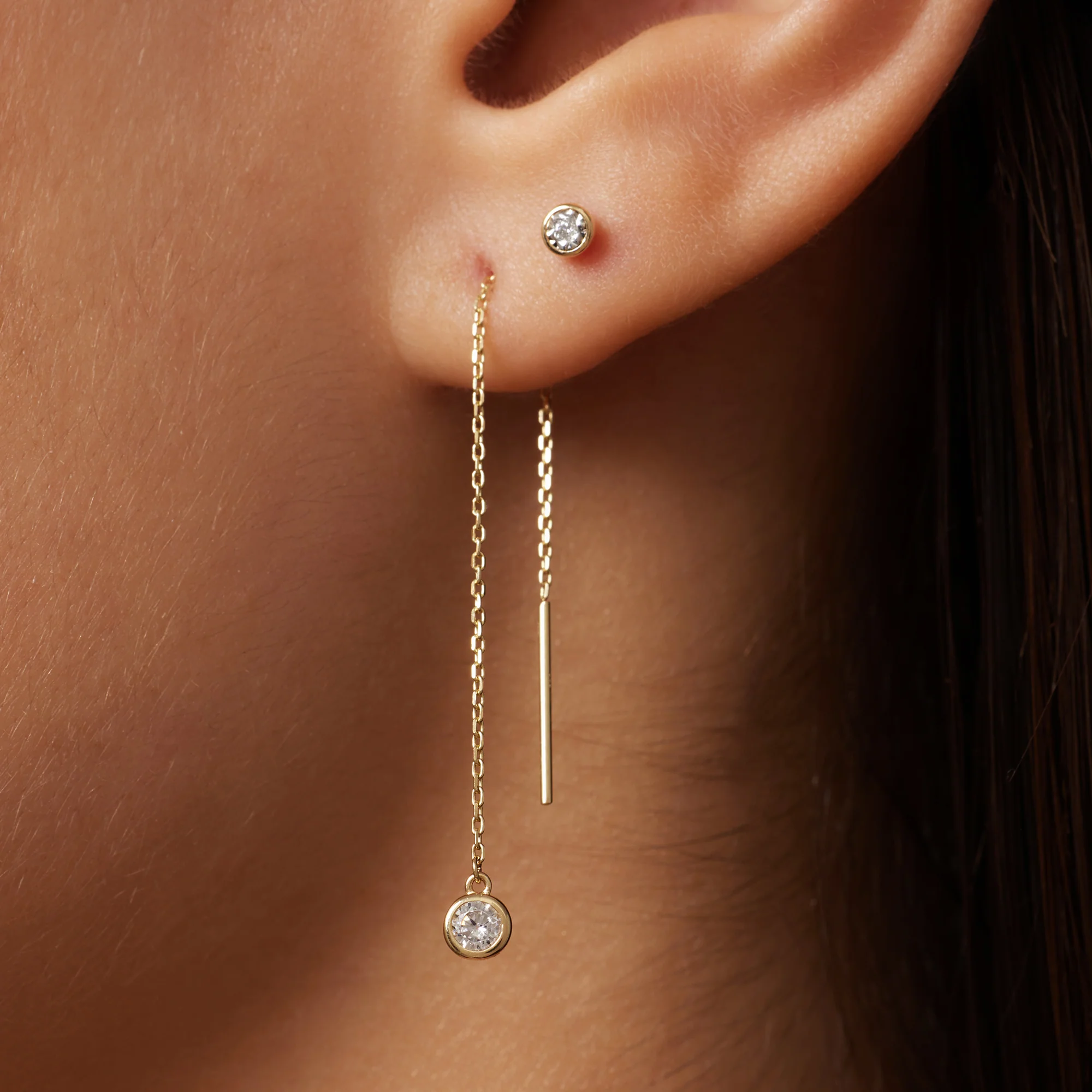Cubic Zirconia Bar Pull Through Drop Earrings - Image 3