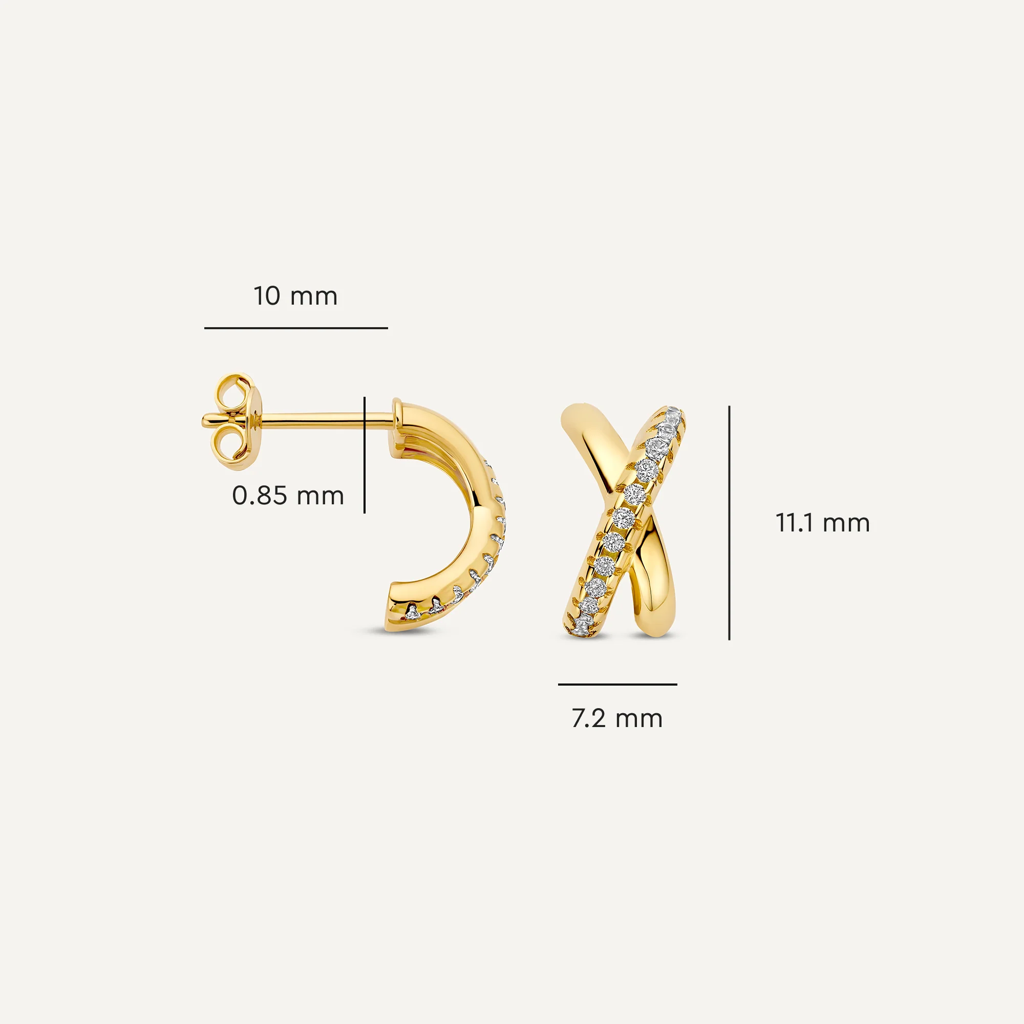 Cubic Zirconia Crossover Huggie Hoops (11 mm) - Image 4