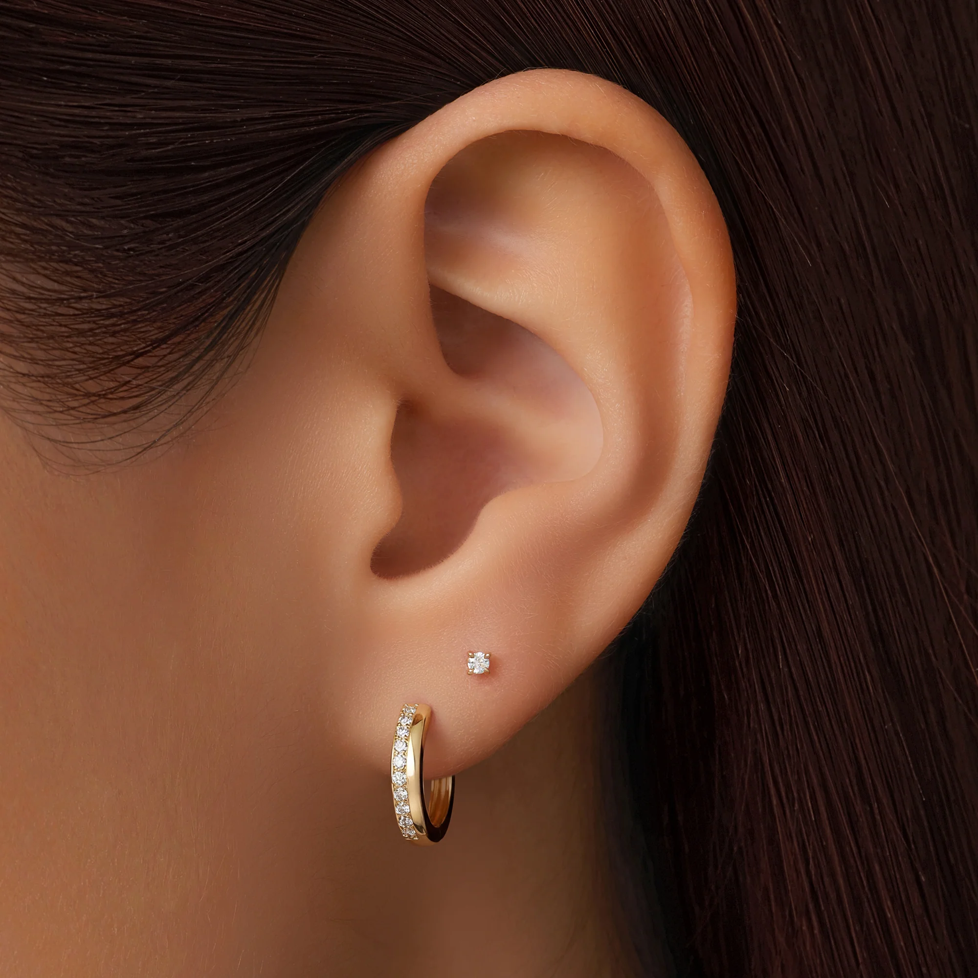 Cubic Zirconia Stacked Huggie Hoops (12 mm) - Image 2