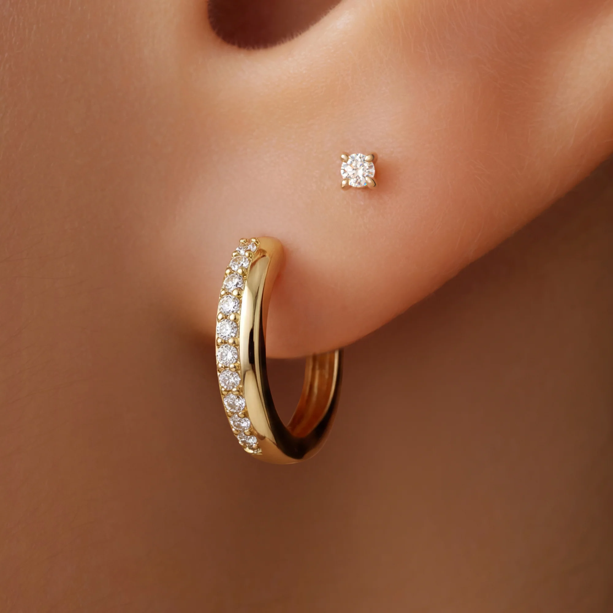Cubic Zirconia Stacked Huggie Hoops (12 mm) - Image 3