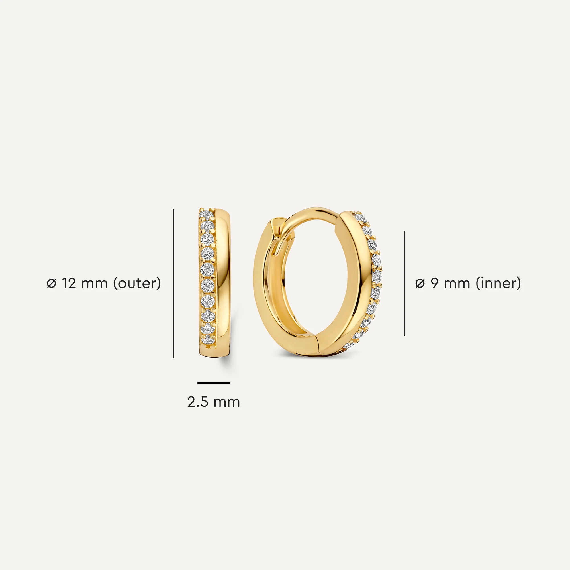 Cubic Zirconia Stacked Huggie Hoops (12 mm) - Image 5