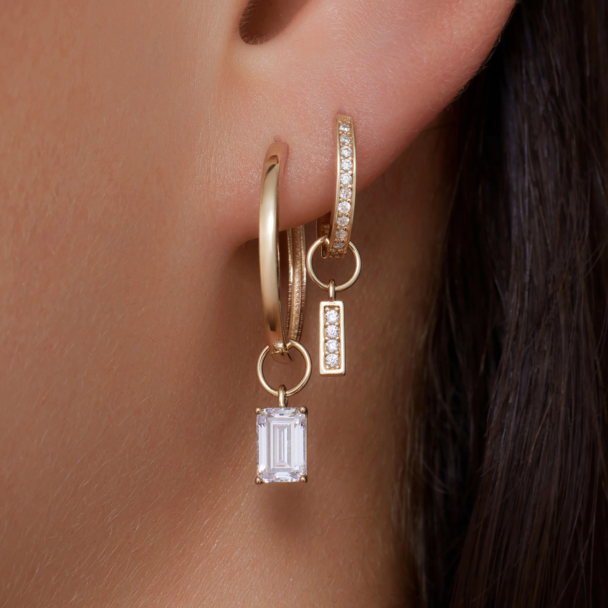 Emerald Cut Cubic Zirconia Hoop Charm - Image 3