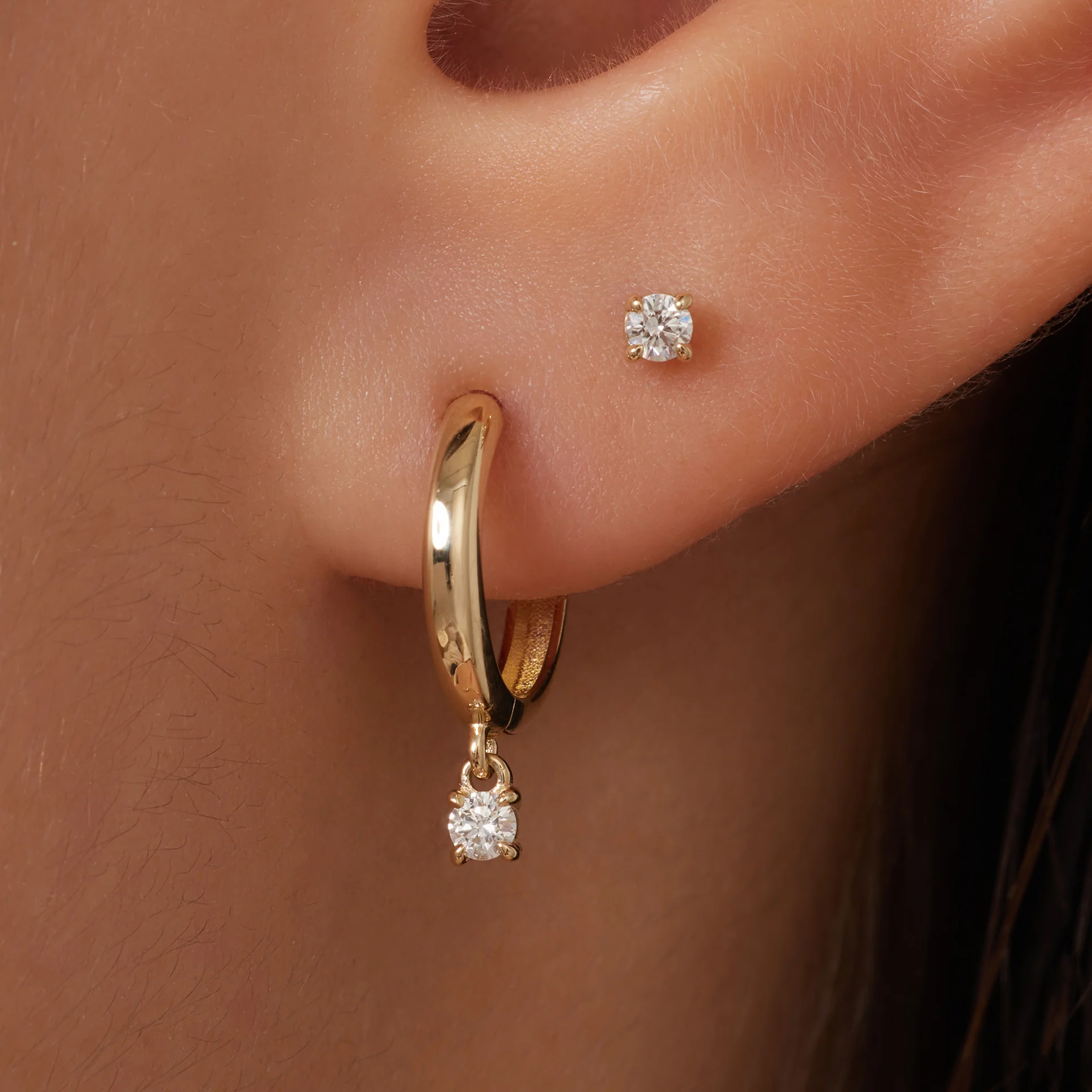 Four Prong Diamond Charm Hoop Earrings (0.10 ct) - Image 3