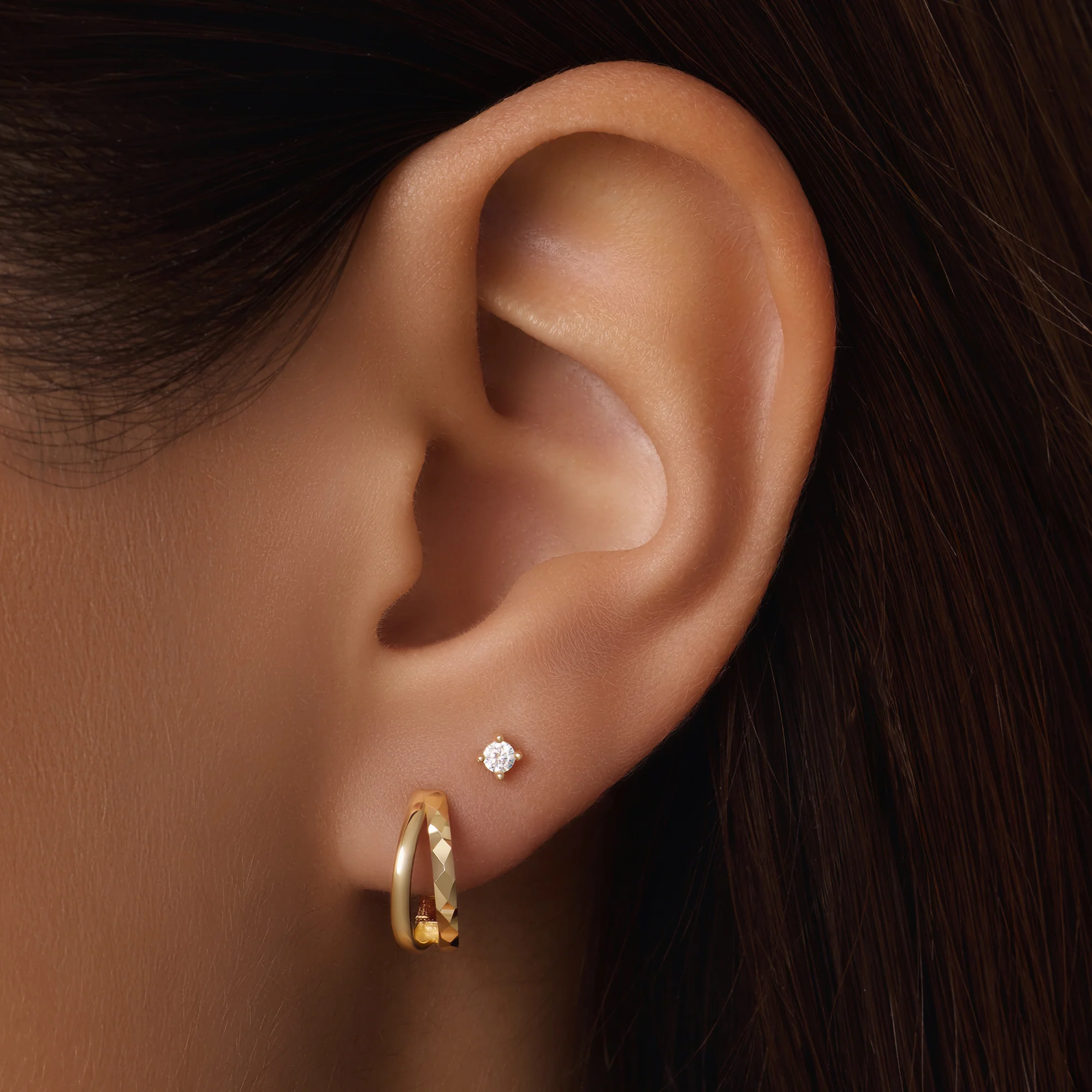 Hammered Double Huggie Hoops (12mm) - Image 2