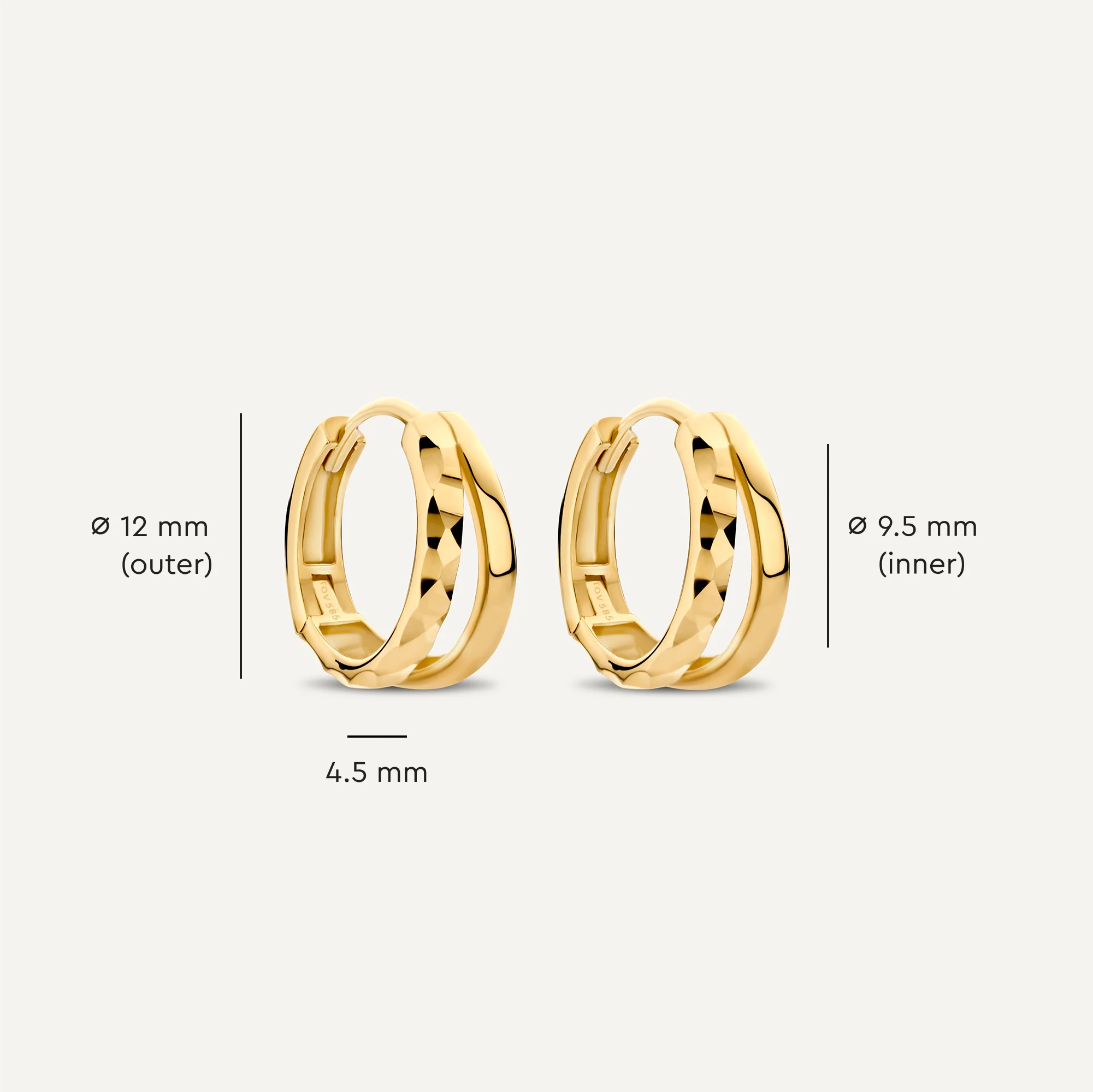 Hammered Double Huggie Hoops (12mm) - Image 5