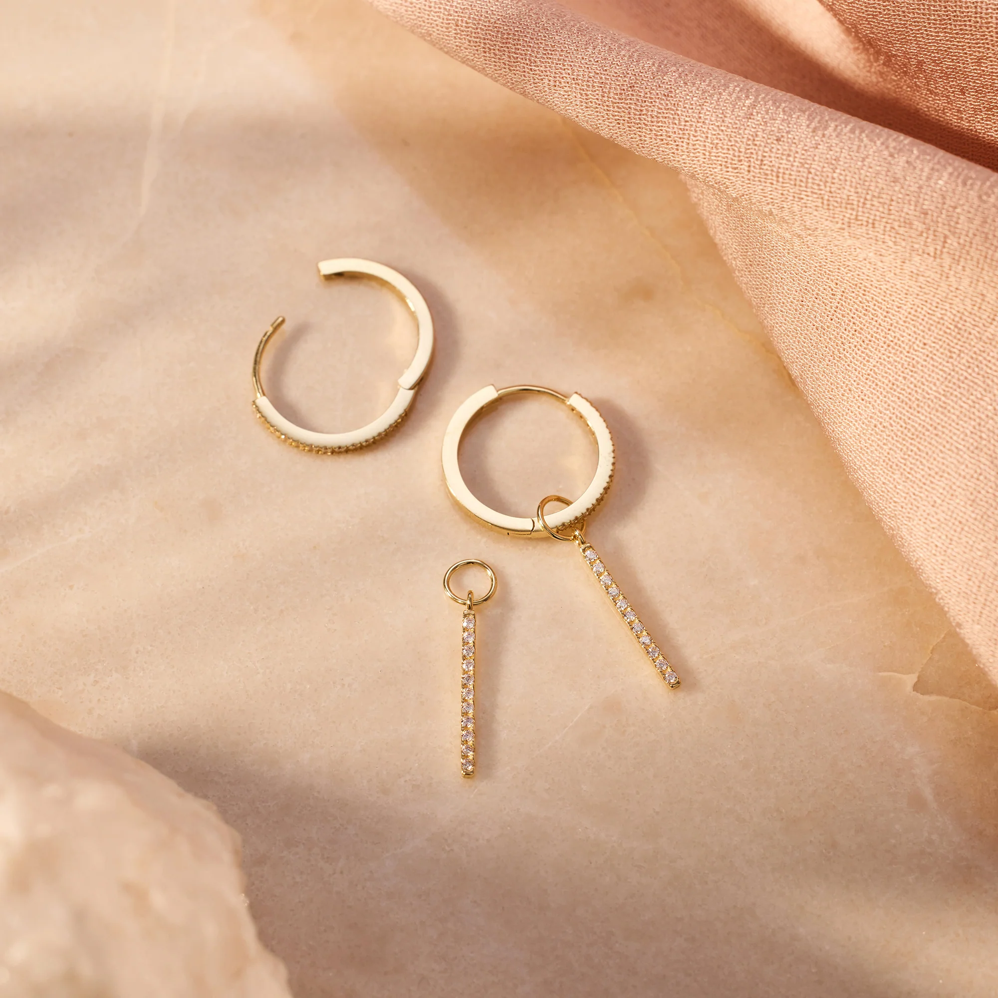 Pavé Cubic Zirconia Bar Hoop Charm - Image 4