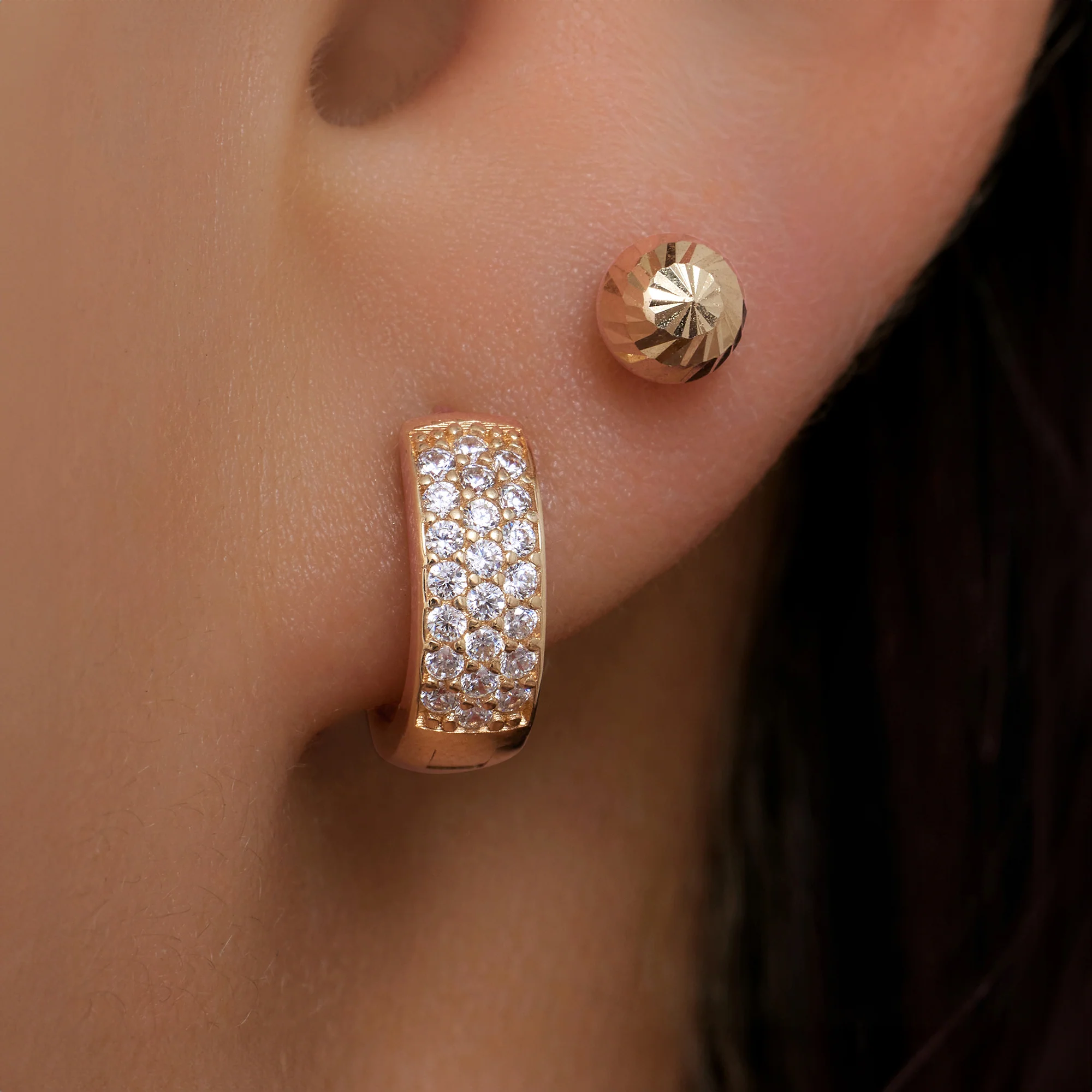 Pavé Cubic Zirconia Bold Small Huggie Hoops (10mm) - Image 3