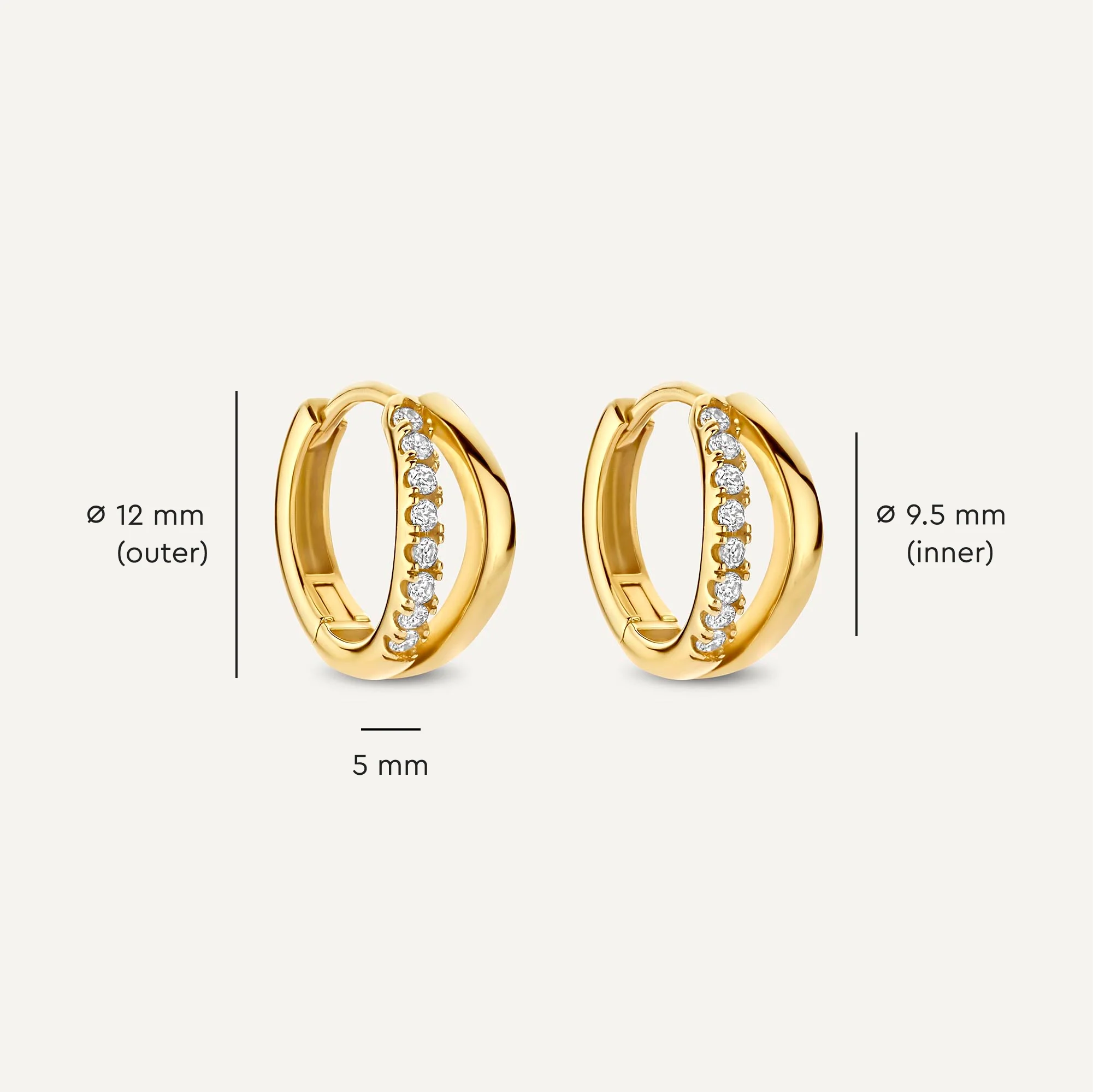 Pavé Cubic Zirconia Double Huggie Hoops (12mm) - Image 5