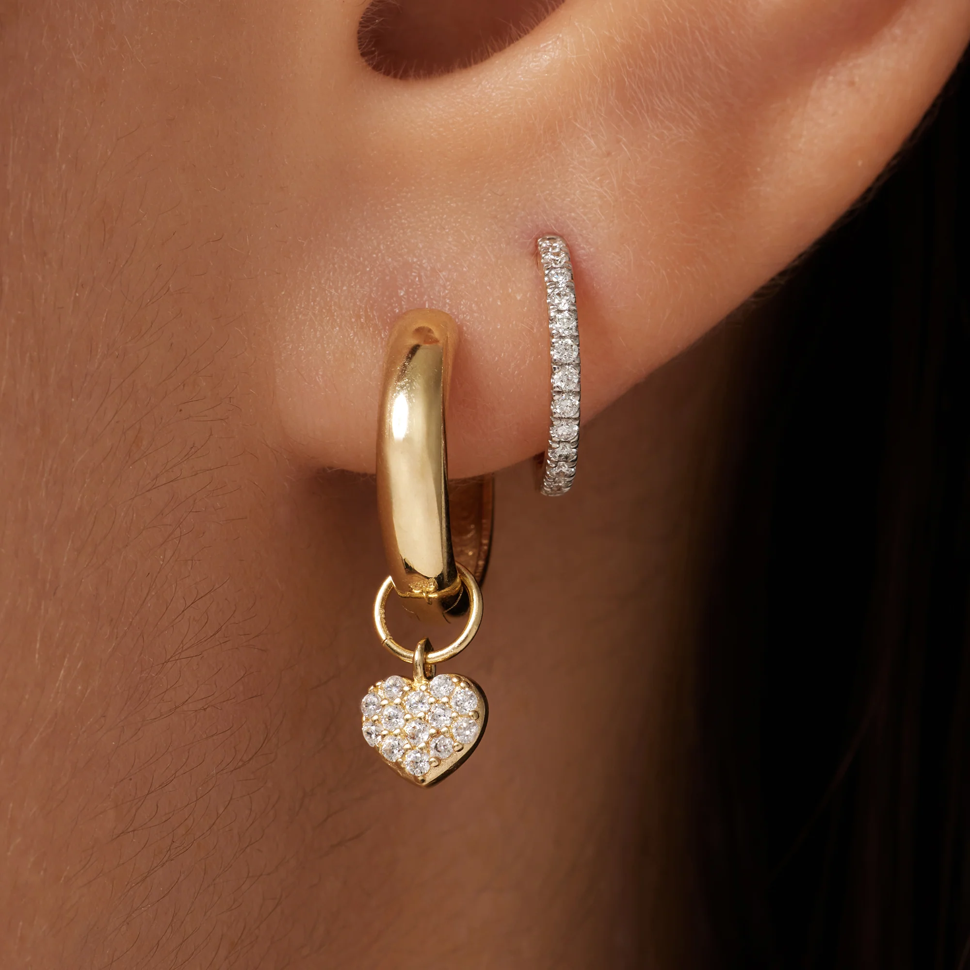 Pavé Cubic Zirconia Heart Hoop Charm - Image 3
