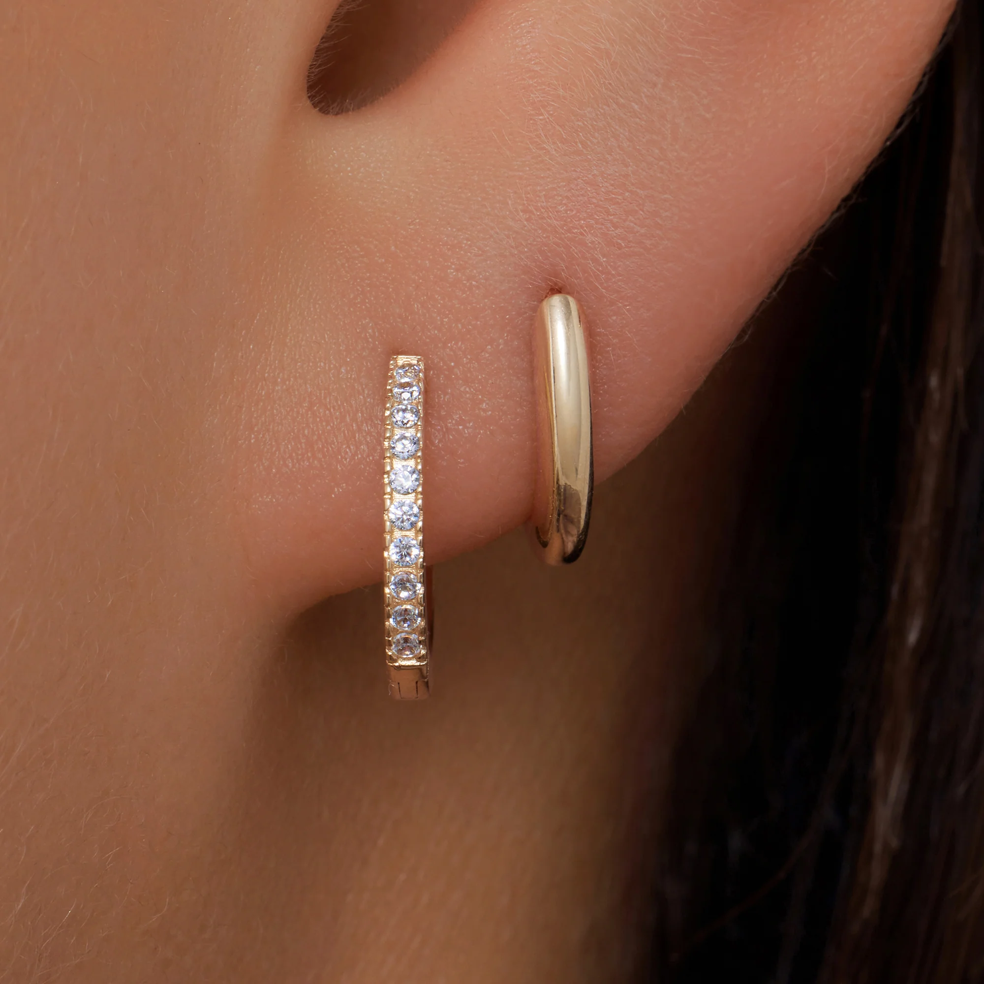 Pavé Cubic Zirconia Huggie Hoops (12mm) - Image 3