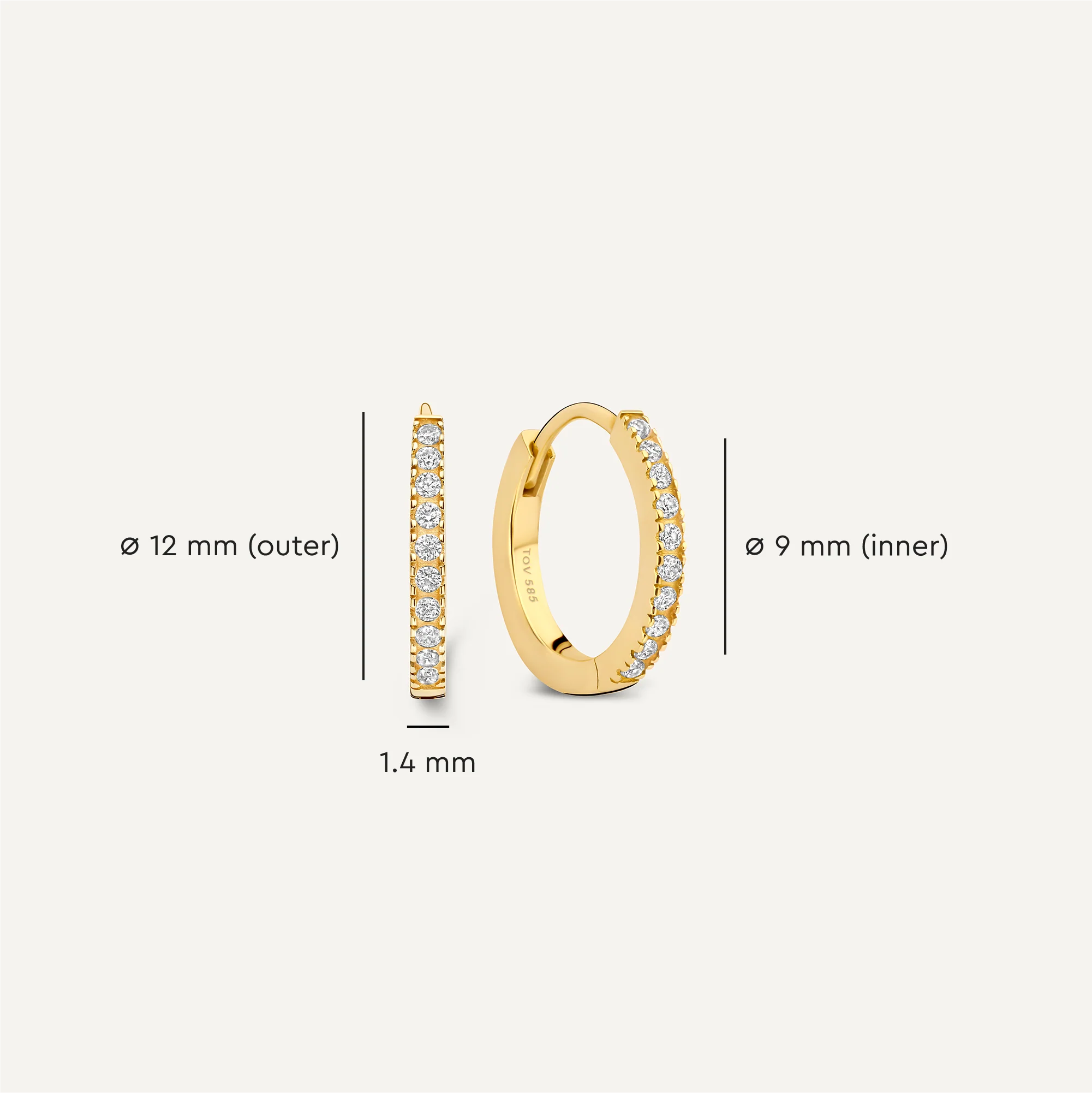 Pavé Cubic Zirconia Huggie Hoops (12mm) - Image 6
