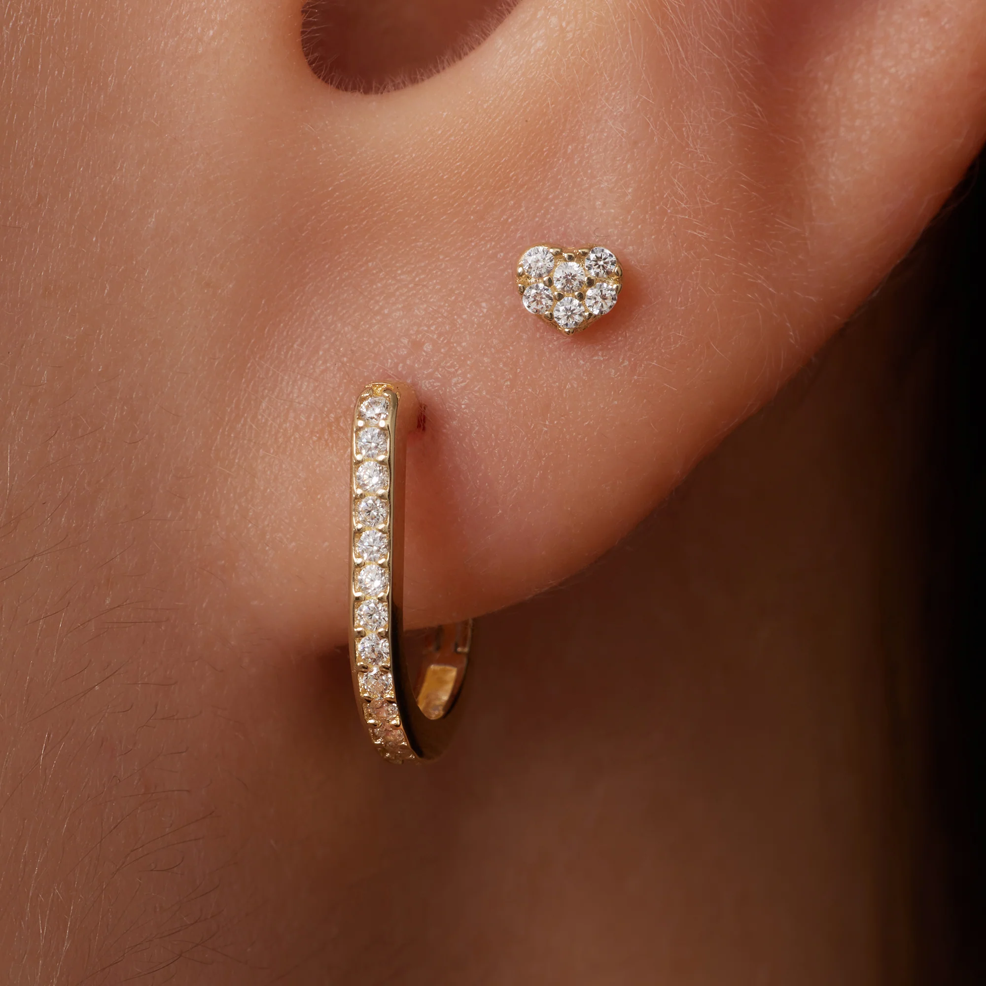 Pavé Cubic Zirconia Huggie U Hoops (12mm) - Image 3