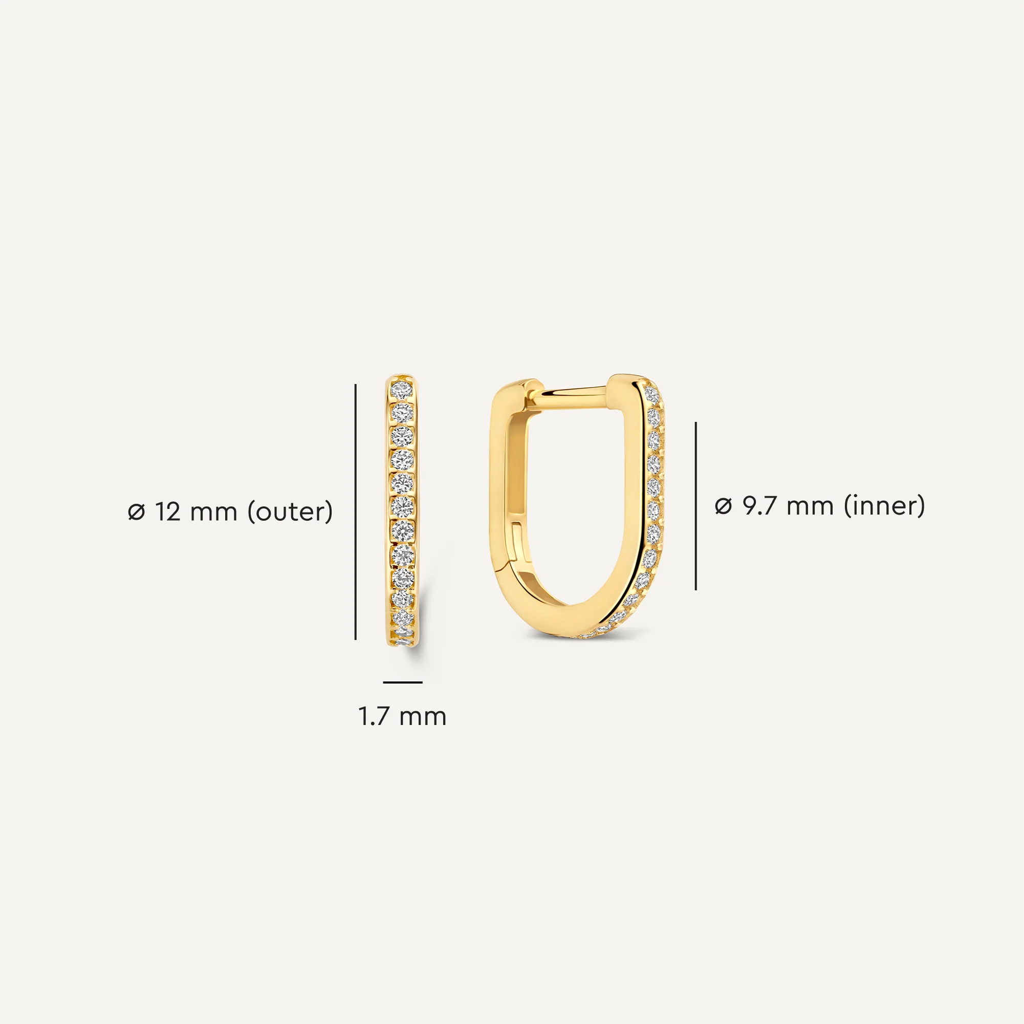 Pavé Cubic Zirconia Huggie U Hoops (12mm) - Image 6