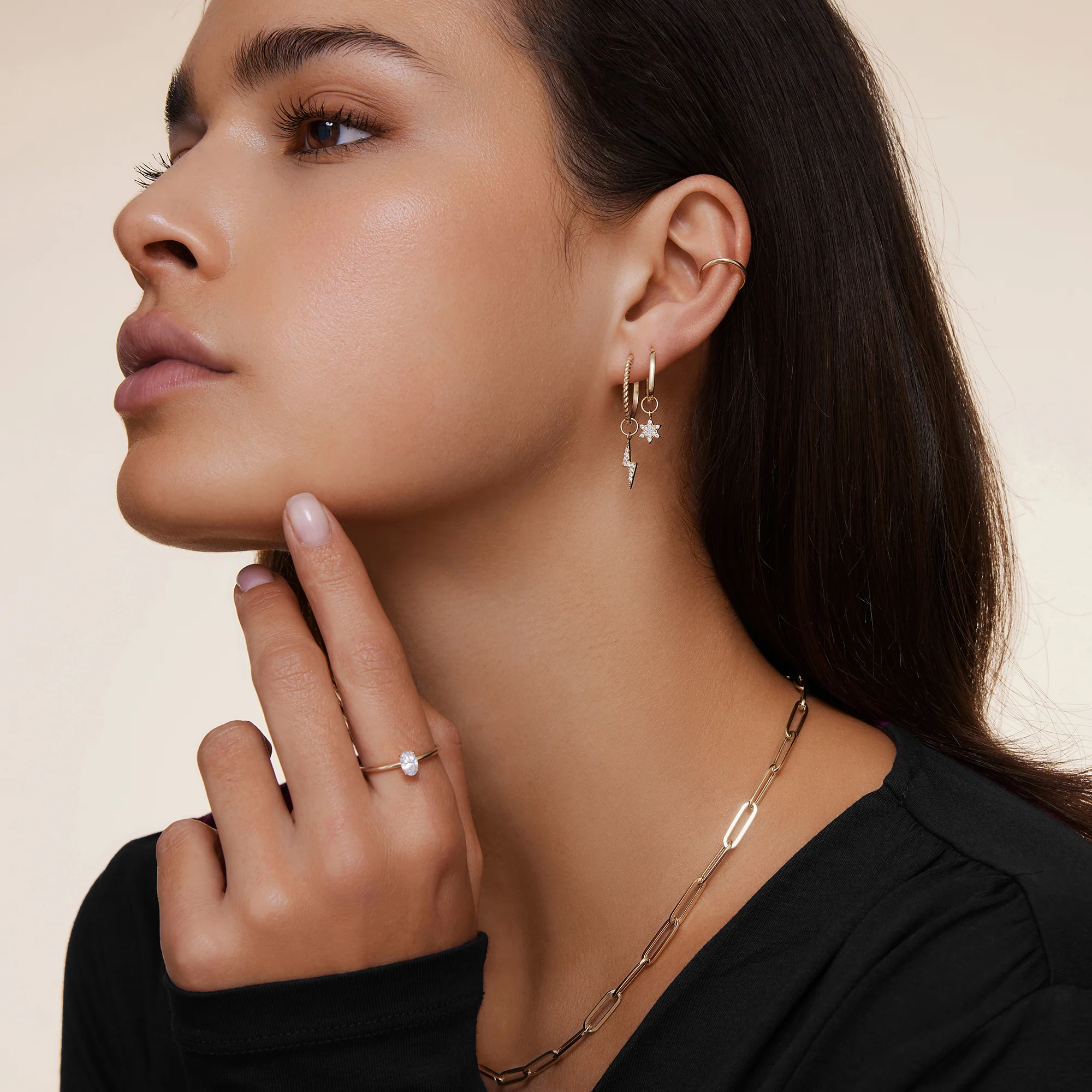 Pavé Cubic Zirconia Lightning Bolt Hoop Charm - Image 5