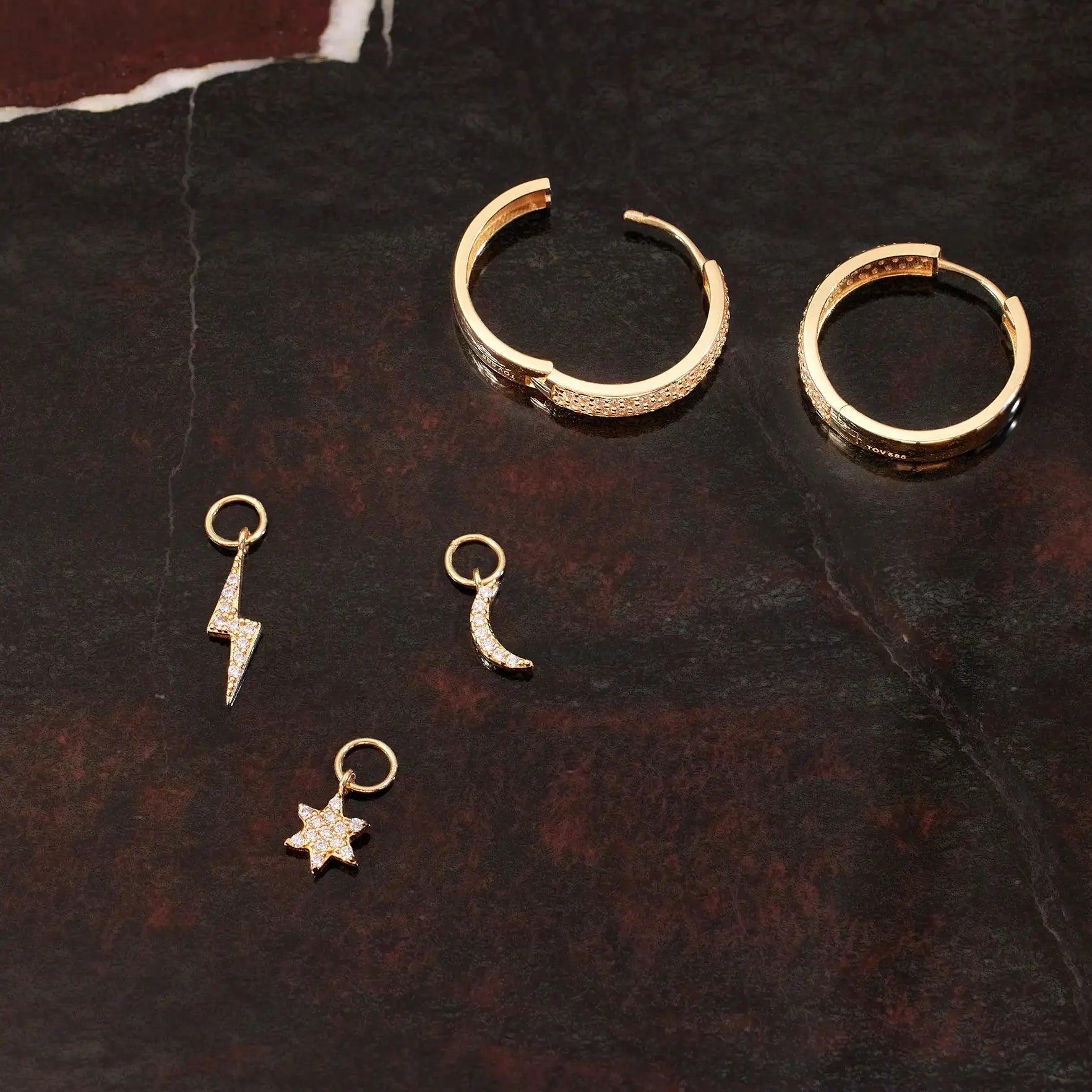 Pavé Cubic Zirconia Lightning Bolt Hoop Charm - Image 8