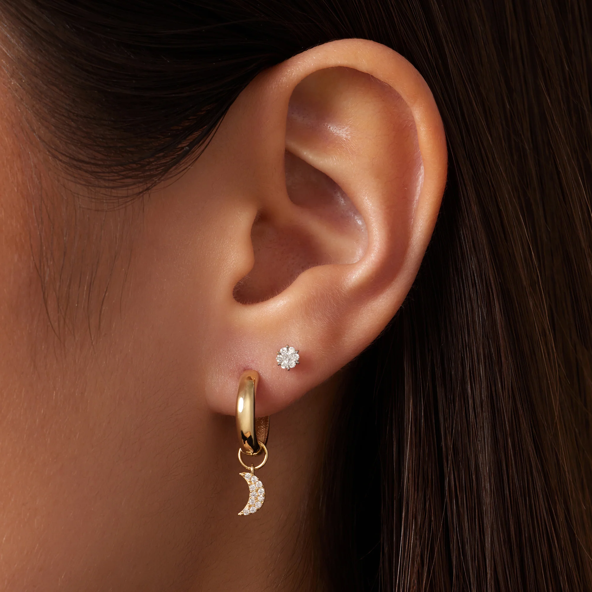 Pavé Cubic Zirconia Moon Hoop Charm - Image 2