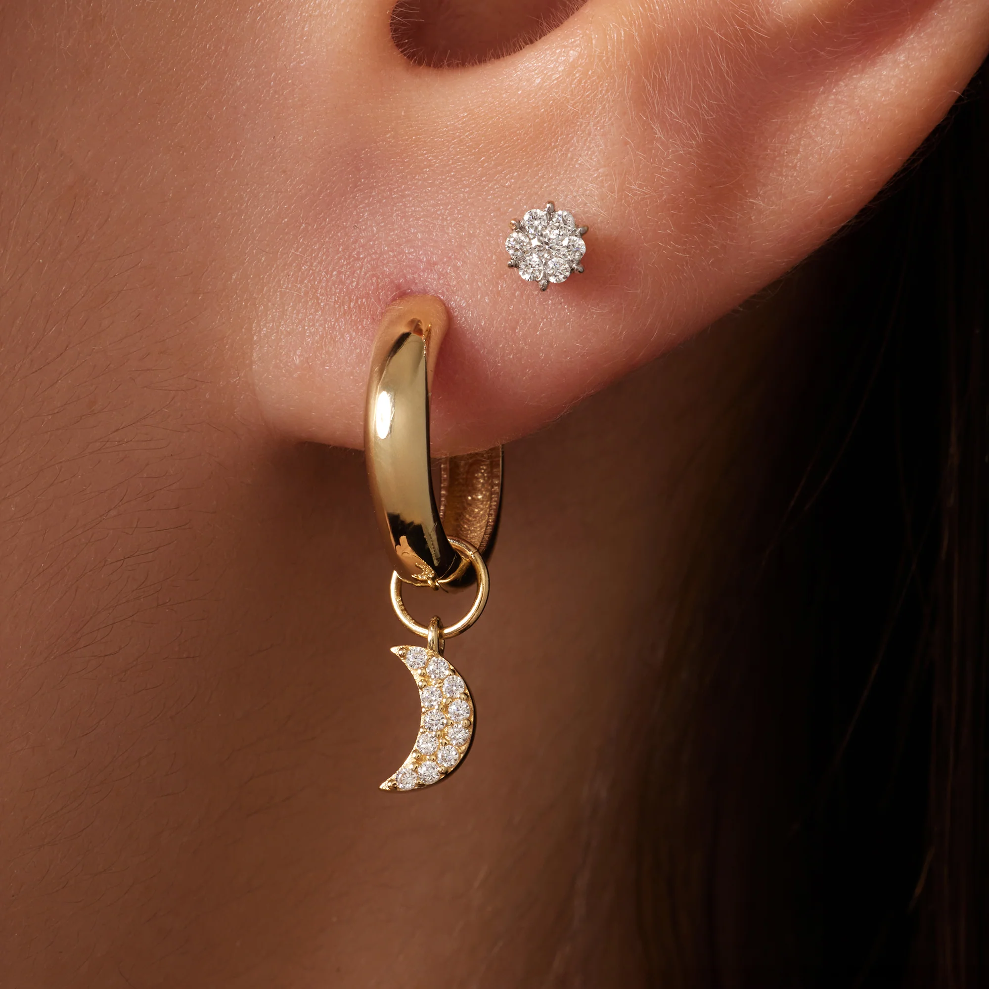 Pavé Cubic Zirconia Moon Hoop Charm - Image 3