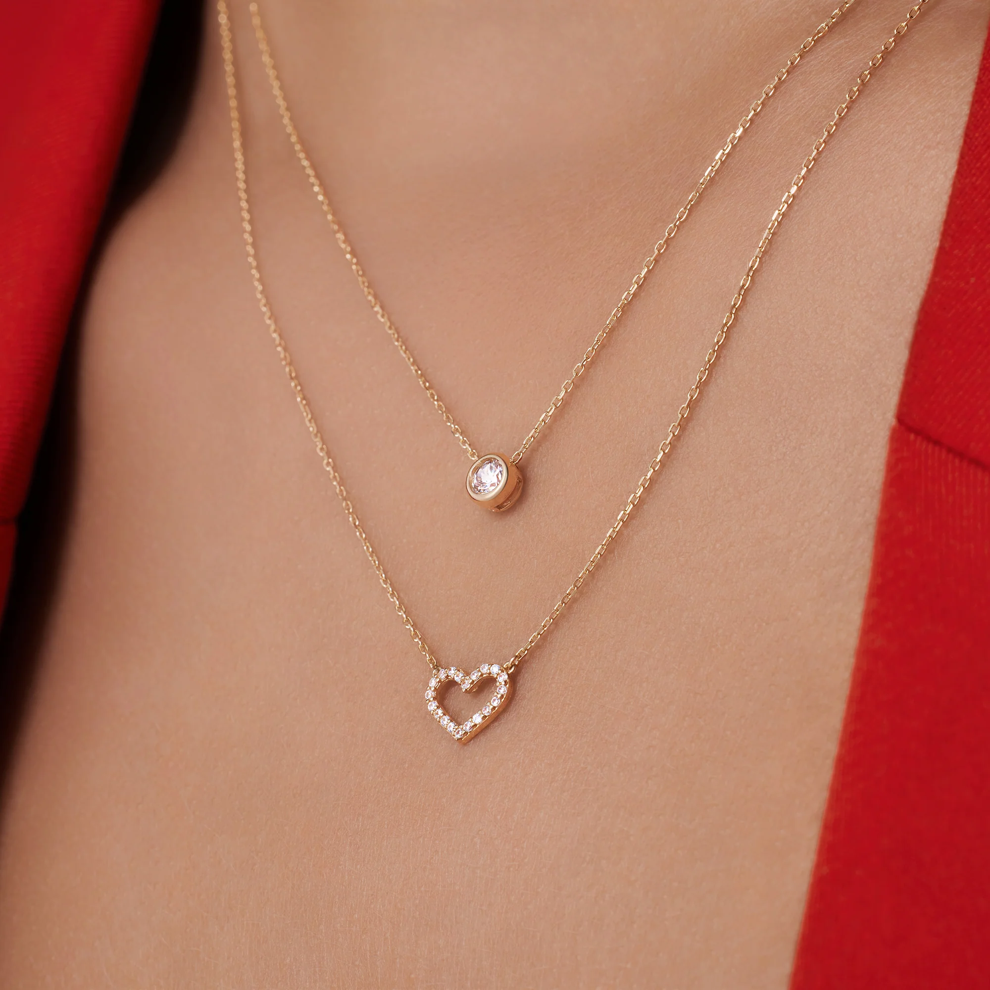 Pavé Cubic Zirconia Open Heart Pendant Necklace - Image 3