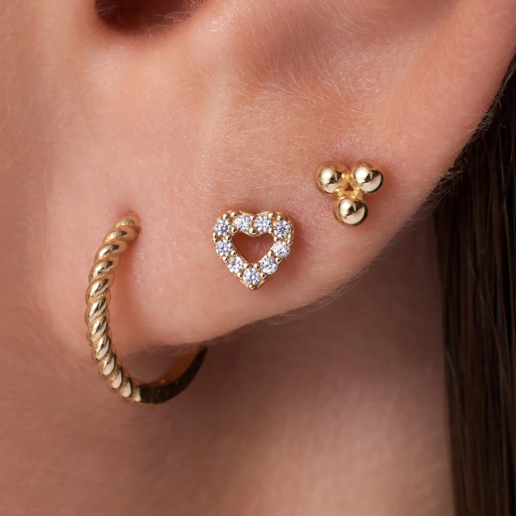 Pavé Cubic Zirconia Open Heart Studs - Image 3