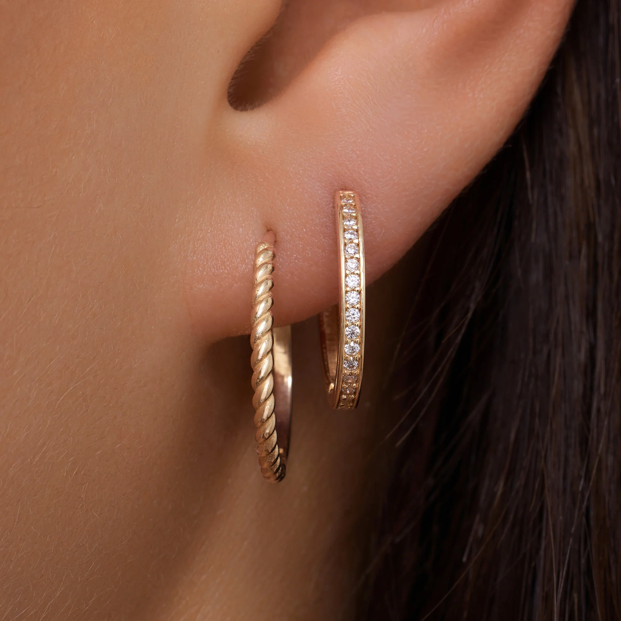 Pavé Cubic Zirconia Oval Small Hoops (15mm) - Image 3