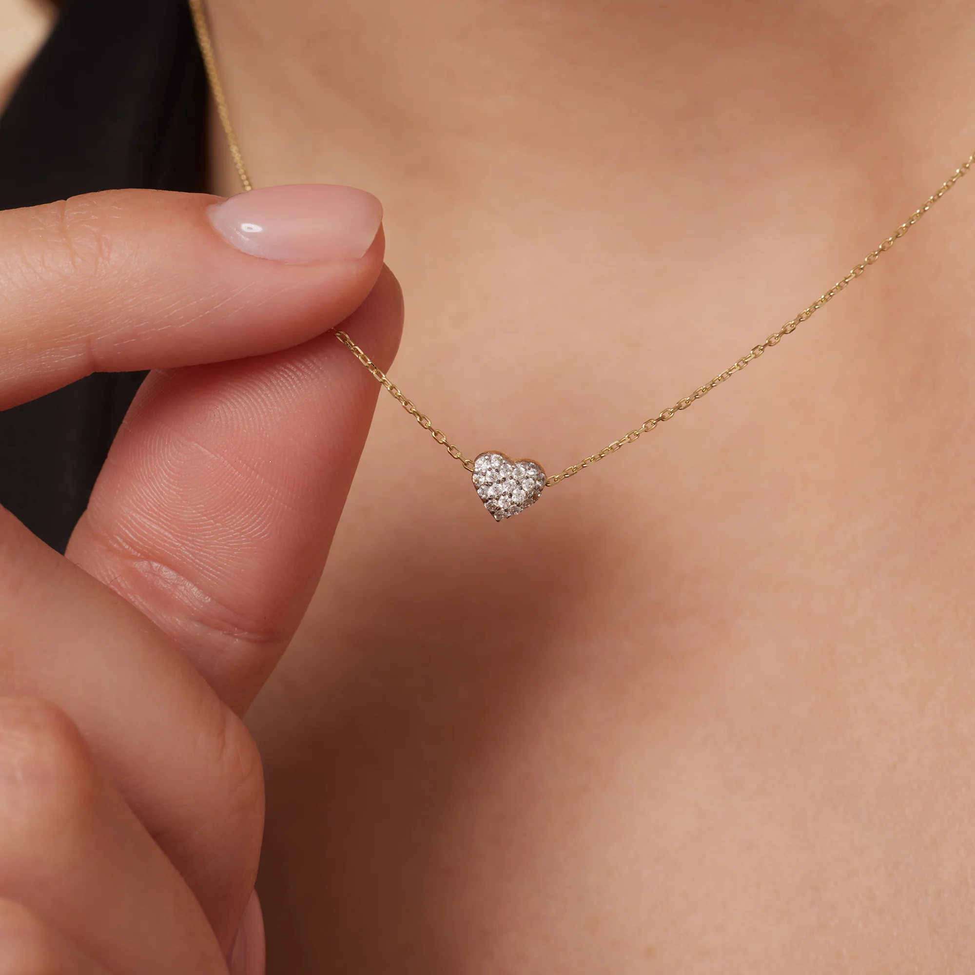 Pavé Cubic Zirconia Puffy Heart Pendant Necklace - Image 3