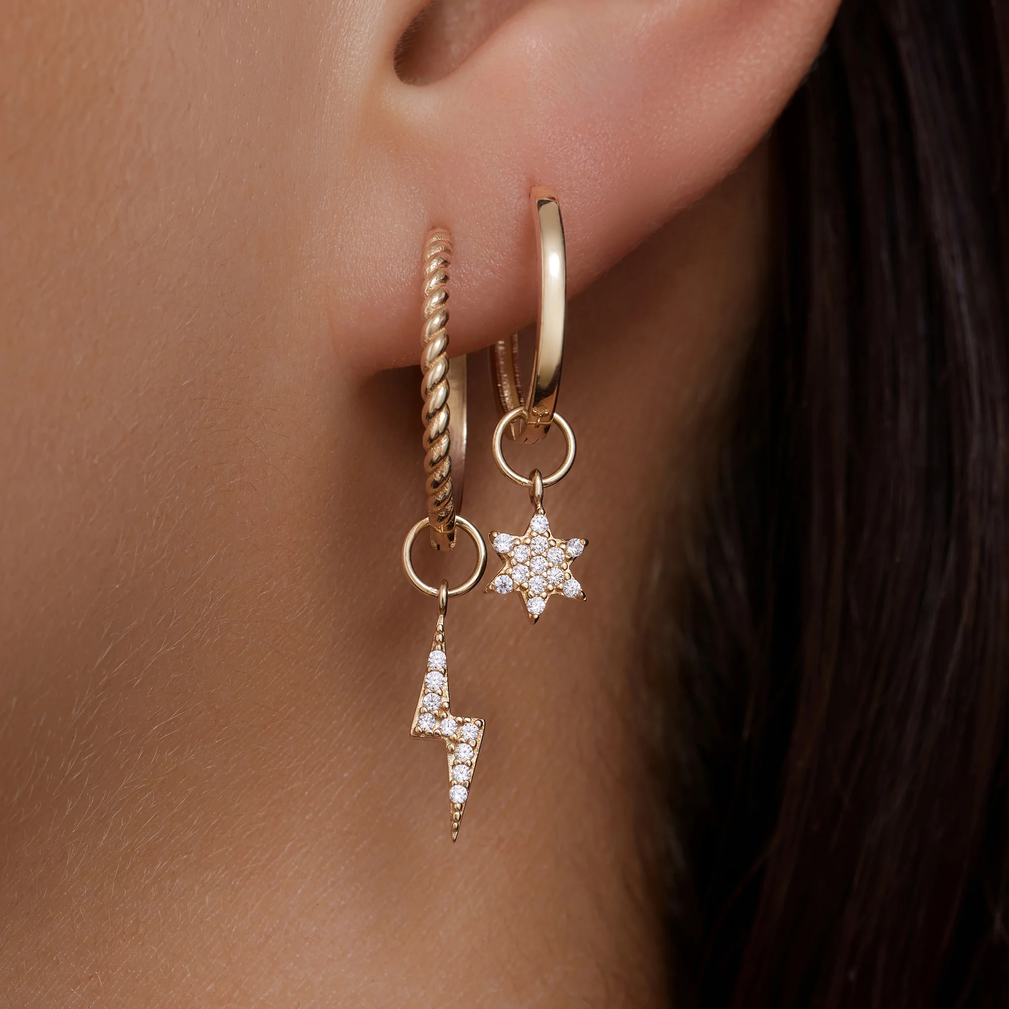 Pavé Cubic Zirconia Star Hoop Charm - Image 3