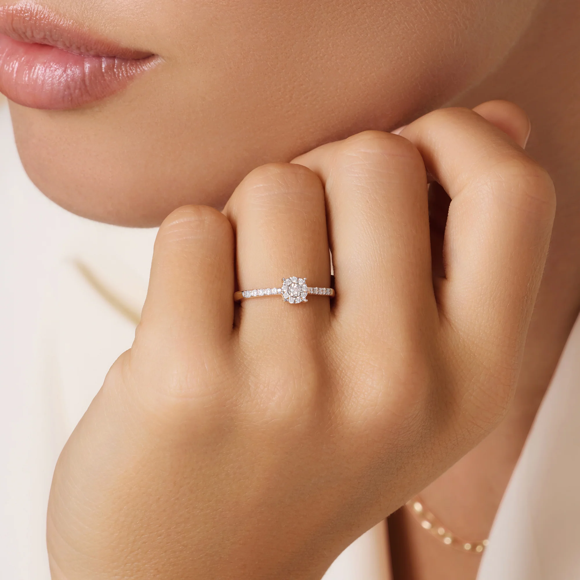 Pavé Four Prong Diamond Halo Ring (0.13 ct) - Image 4
