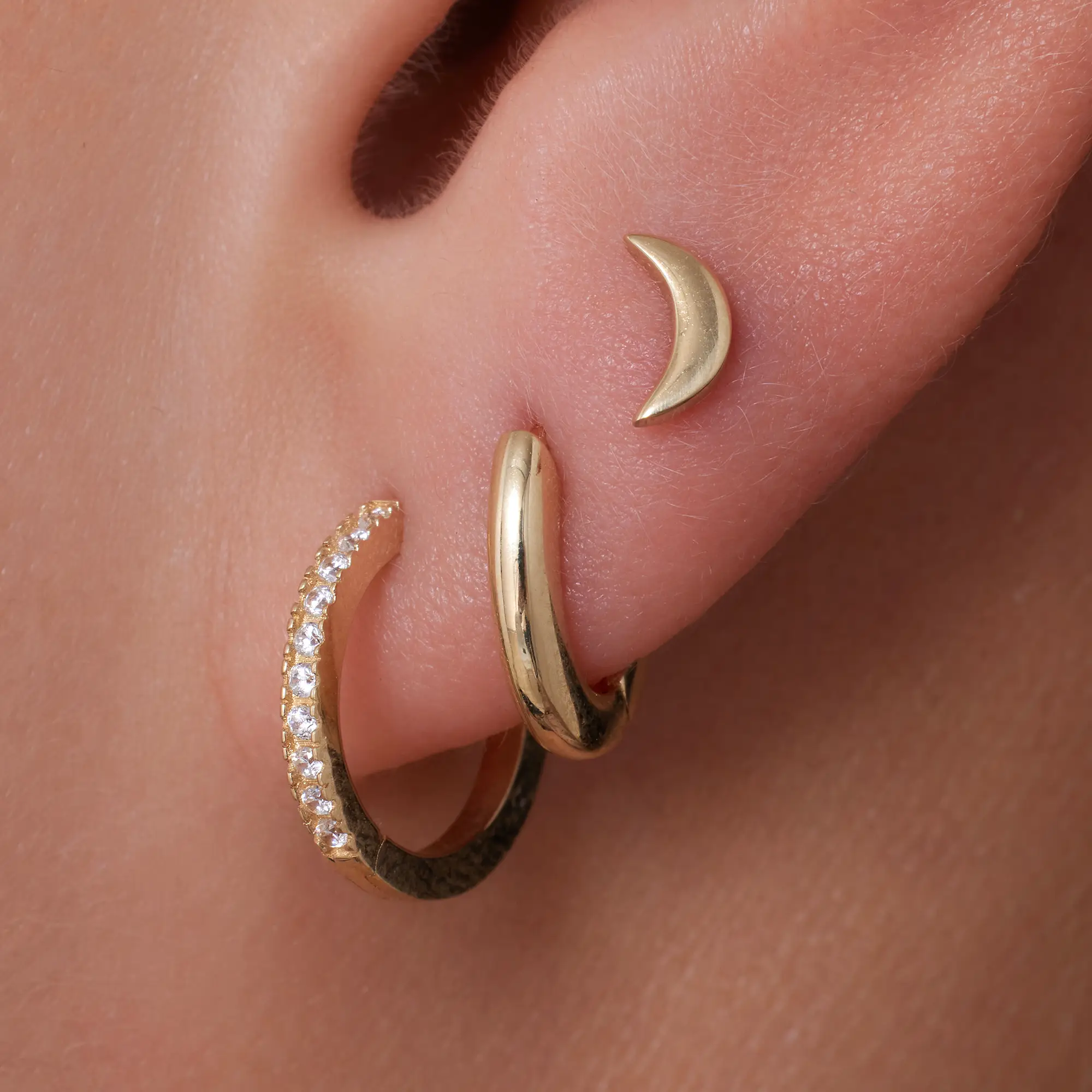 Pavé Zirconia Moon Earring Set - Image 3