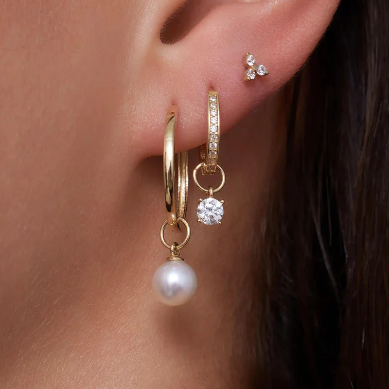 Pearl Zirconia Hoop Charms Set - Image 4