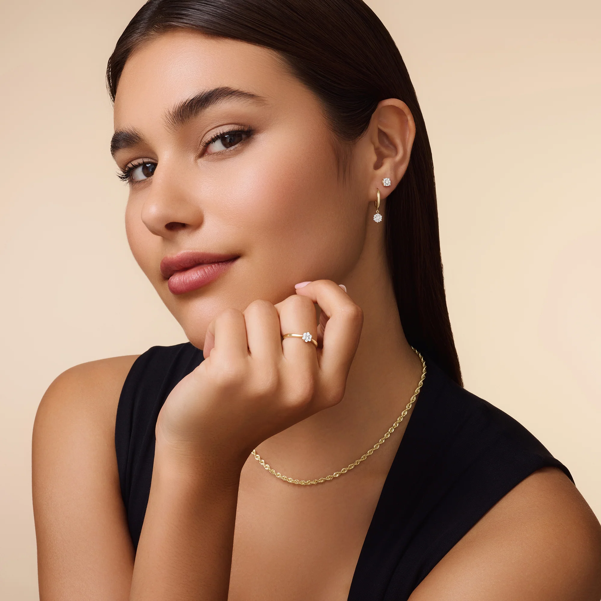 Six Prong Diamond Cluster Charm Hoop Earrings (0.15 ct) - Image 10