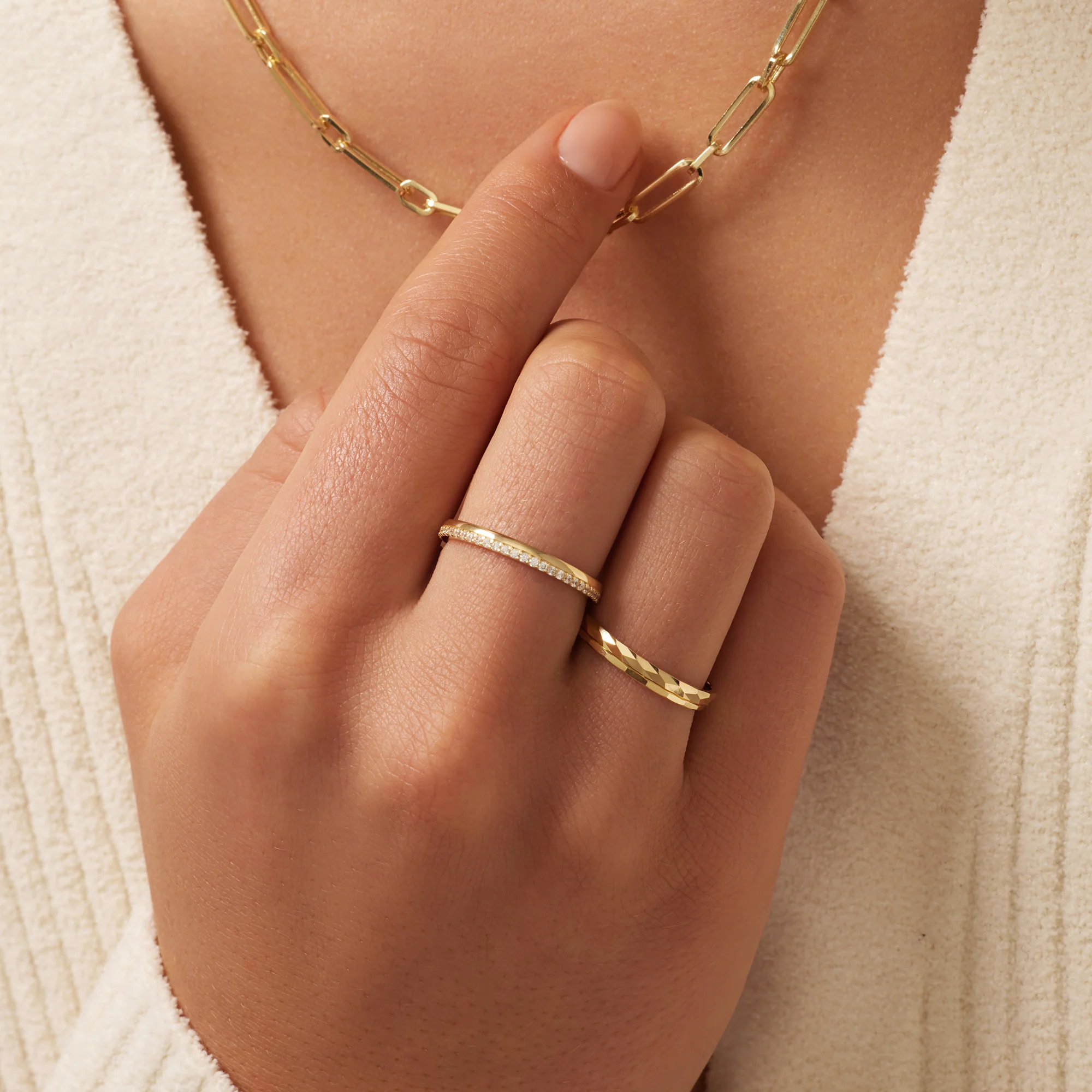 Slim Hammered Stacker Ring - Image 3