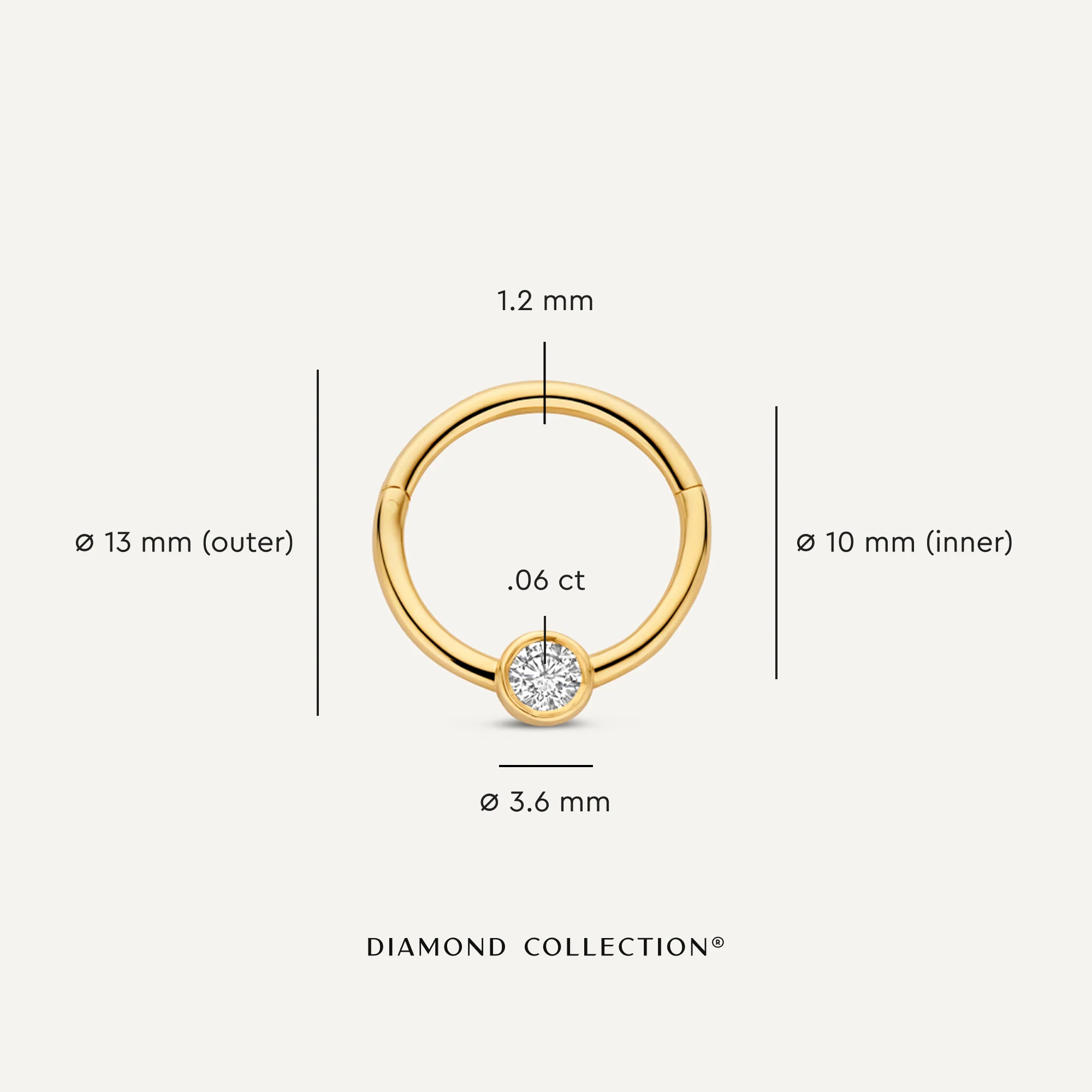 Solo Diamond Bezel Set Daith Hoop Piercing (13mm) (0.06 ct) - Image 5