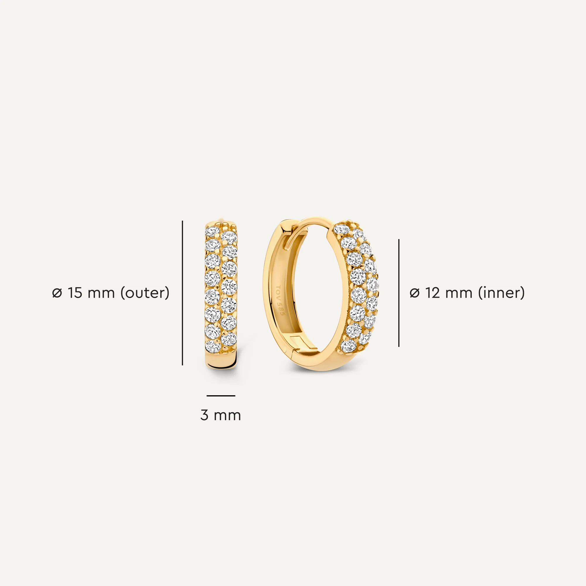 Sparkling Pavé Cubic Zirconia Huggie Hoops (15mm) - Image 5