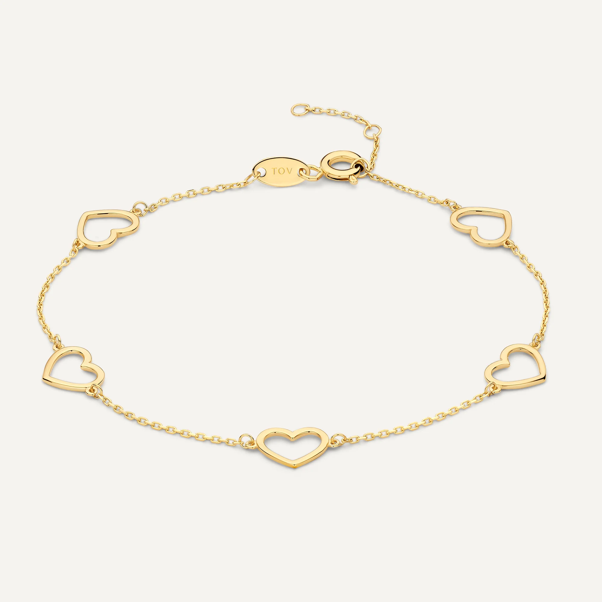 Stationed Open Heart Pendant Bracelet