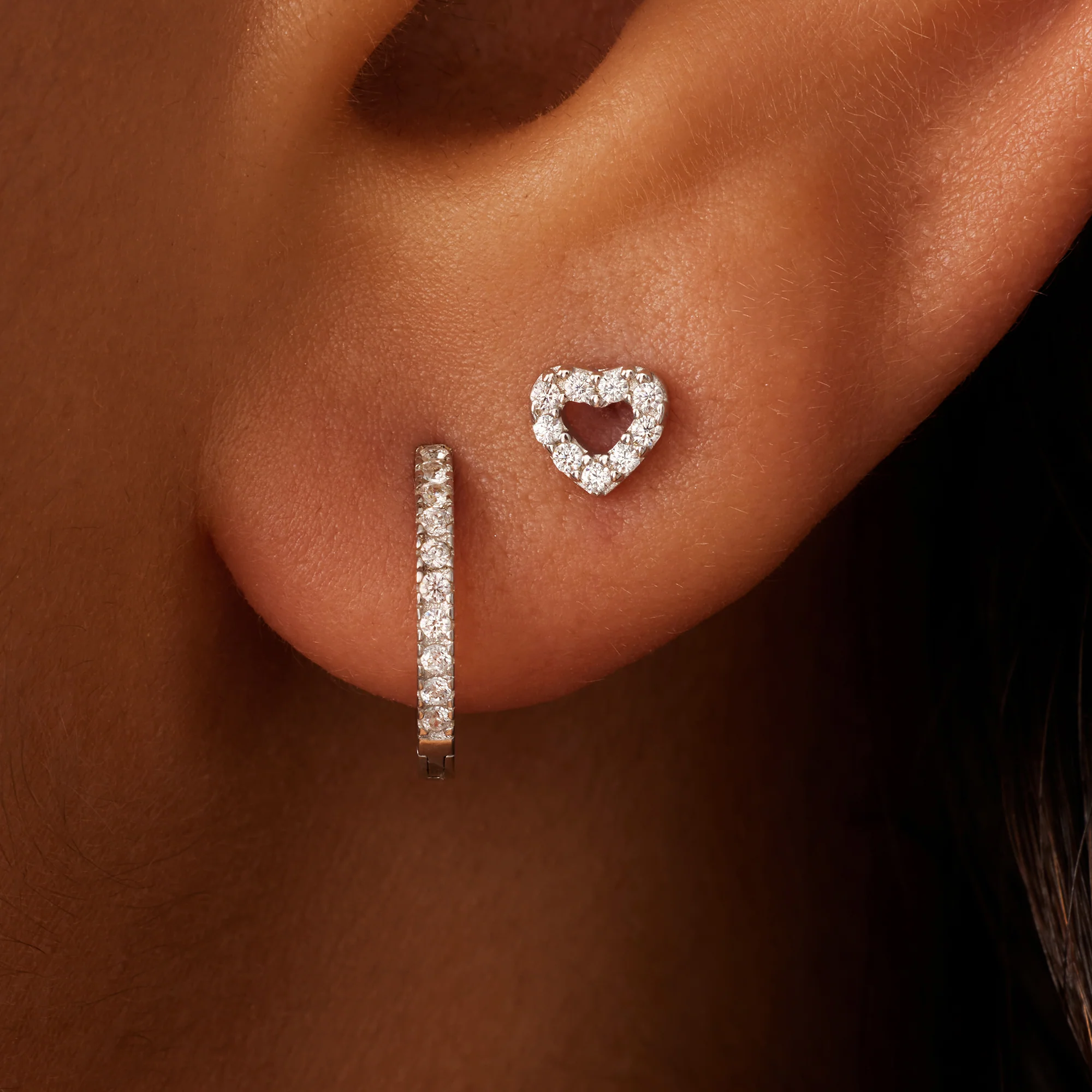 Pavé Cubic Zirconia Open Heart Studs - Image 3