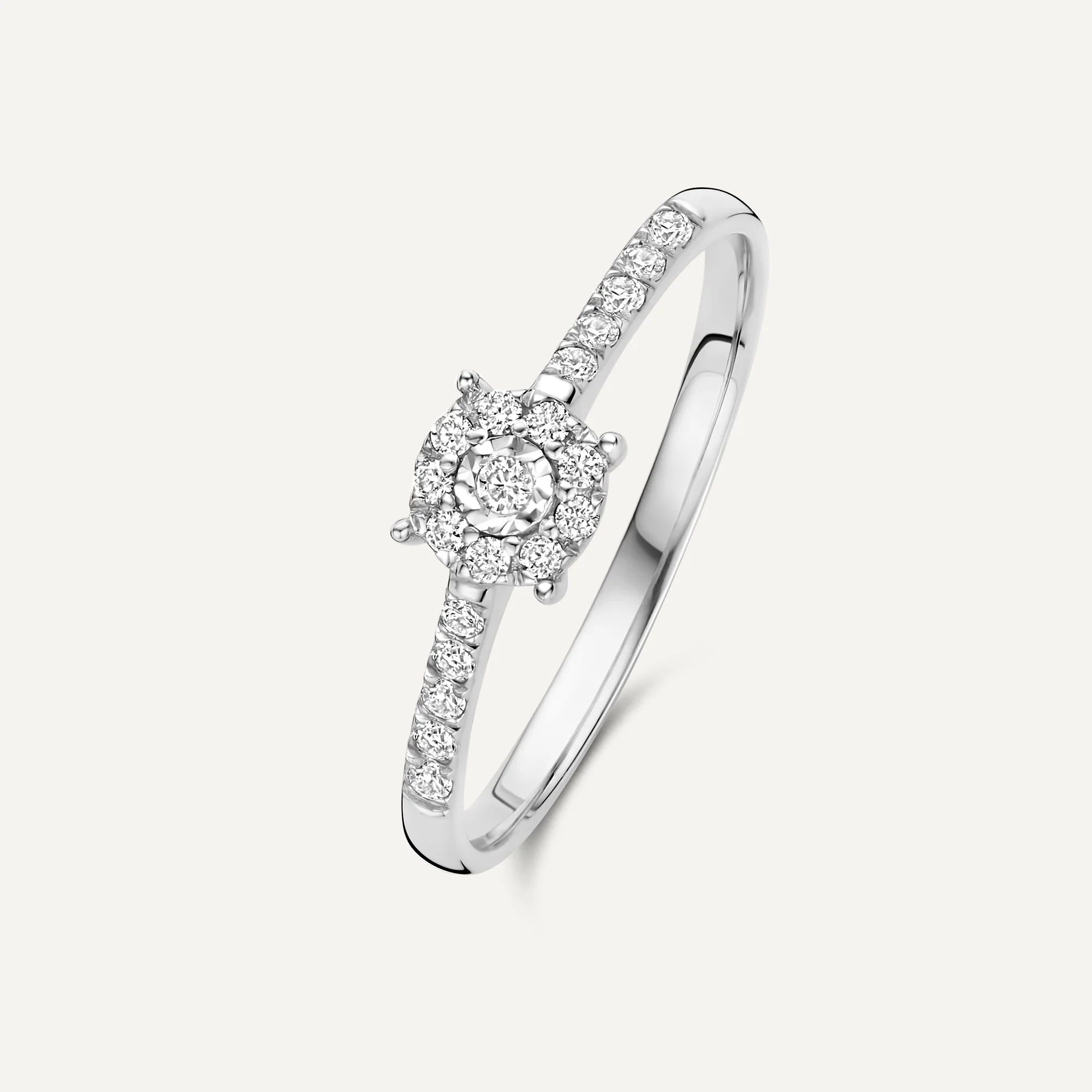 Pavé Four Prong Diamond Halo Ring (0.13 ct)